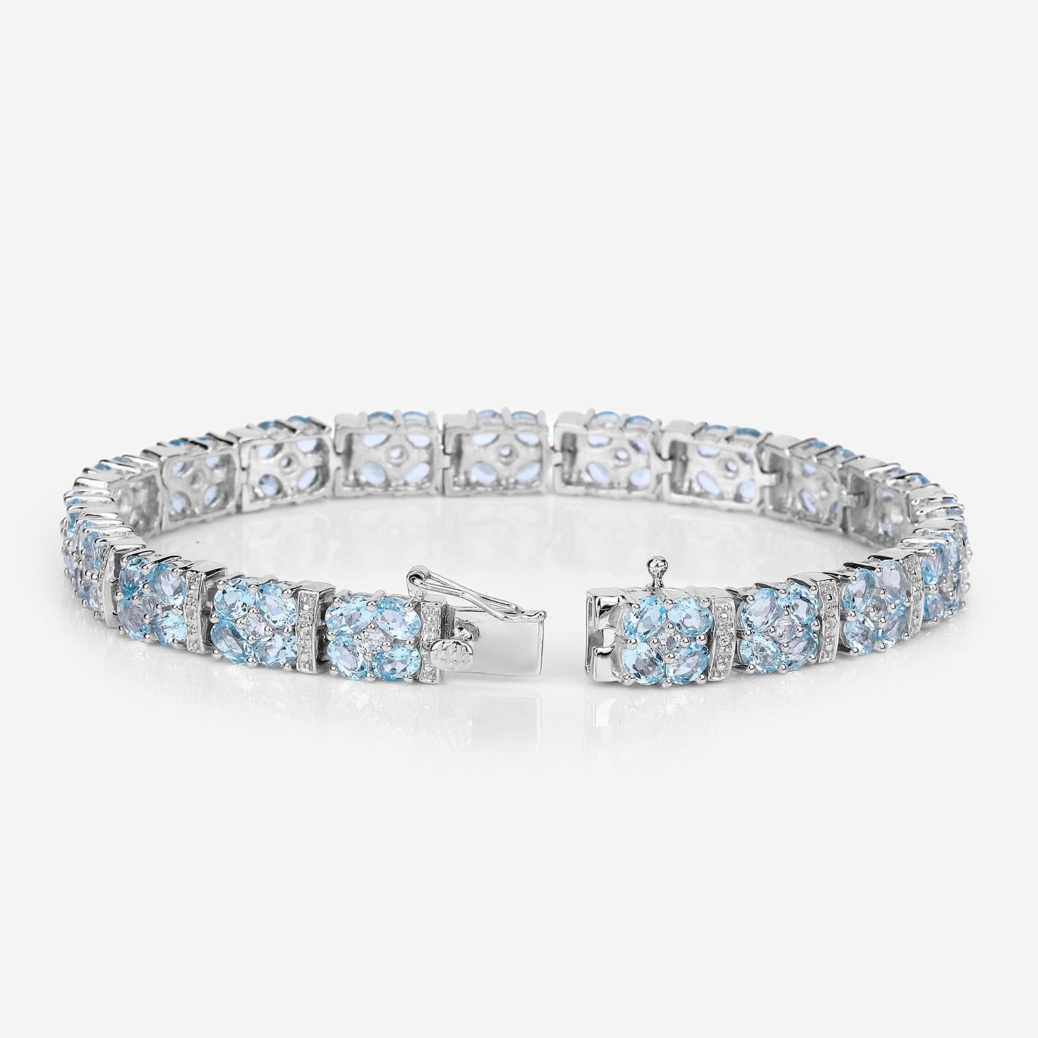 Bracelet de tennis en topaze bleue Topaze blanche 15 carats en argent sterling Excellent état - En vente à Punta Gorda, FL