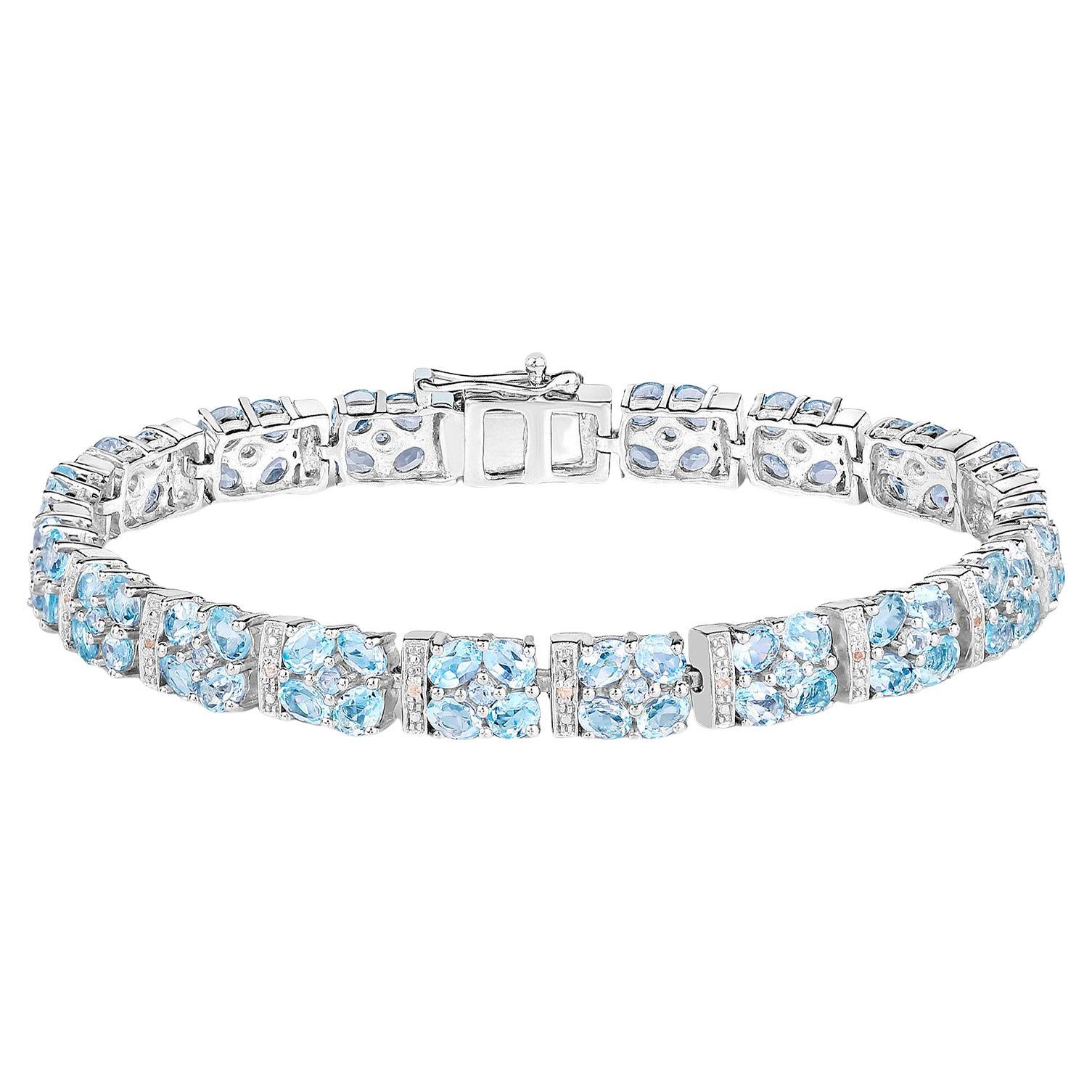 Bracelet de tennis en topaze bleue Topaze blanche 15 carats en argent sterling en vente