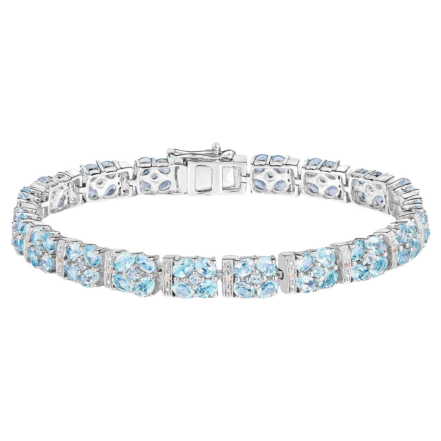 Blue Topaz Tennis Bracelet White Topaz 15 Carats Sterling Silver