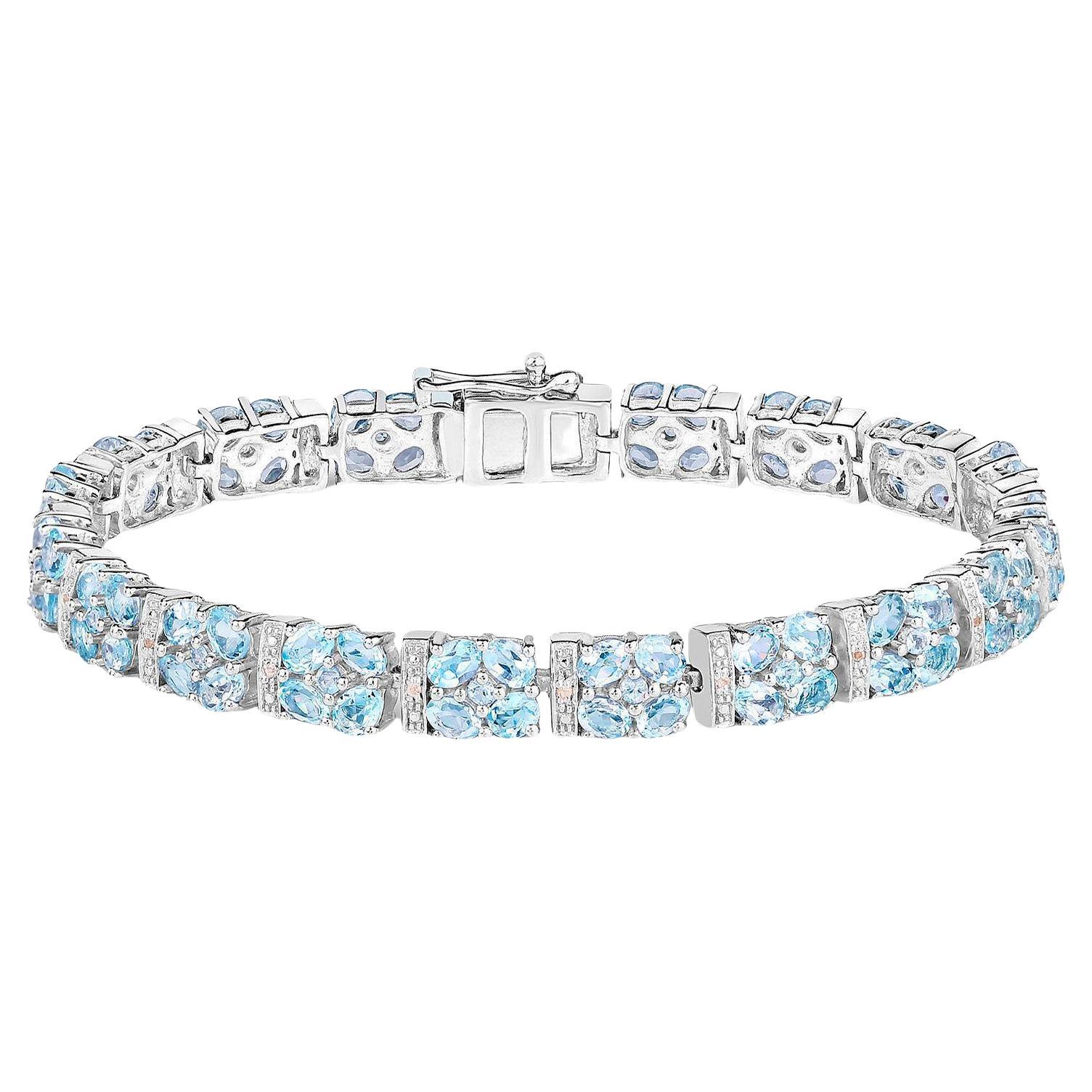 Pulsera de Tenis Topacio Azul Topacio Blanco 15 Quilates Plata de Ley