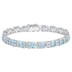 Blue Topaz Tennis Bracelet White Topaz 15 Carats Sterling Silver