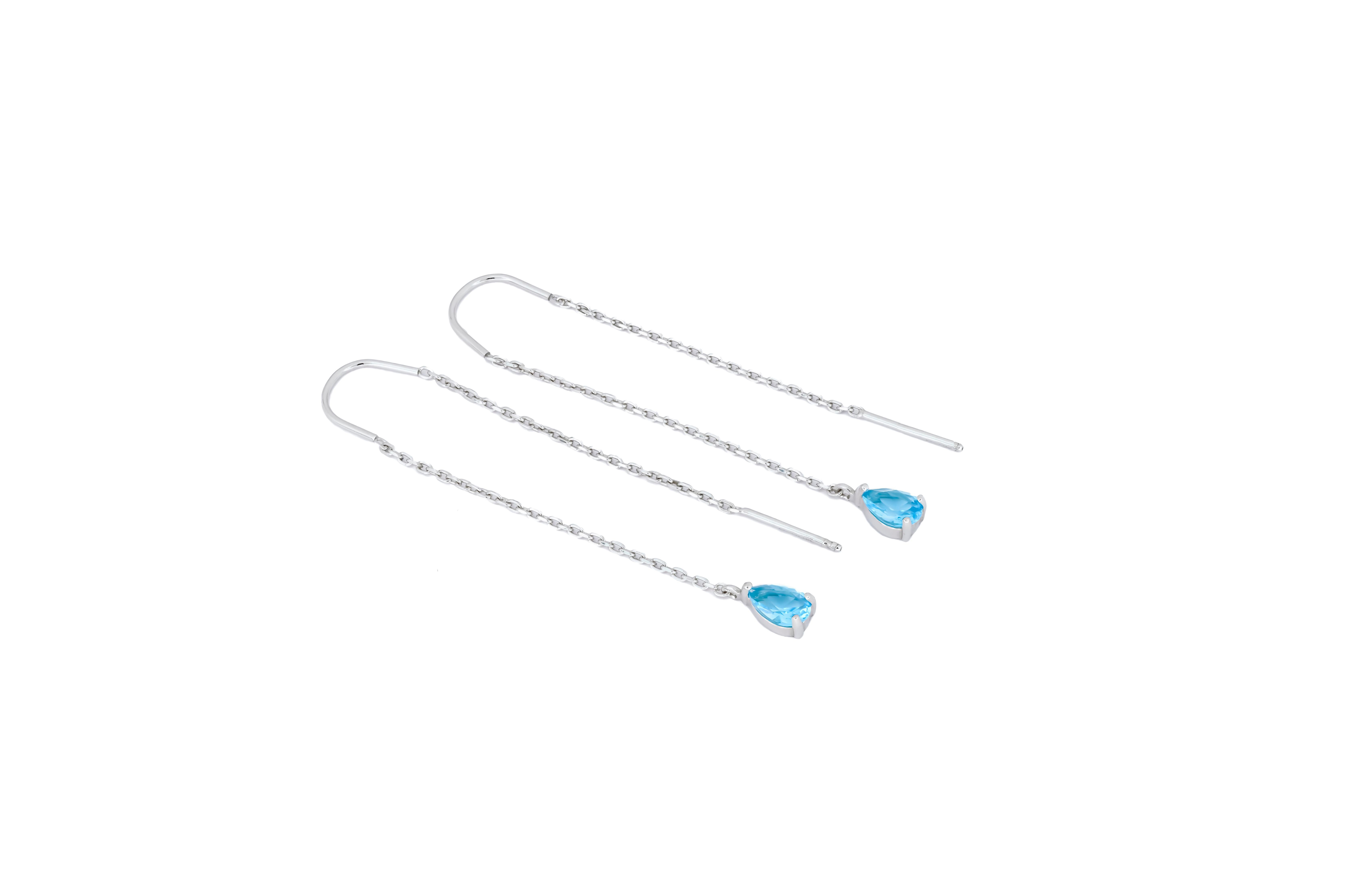 Blauer Topas Threader-Ohrringe aus 14k Gold für Damen oder Herren im Angebot