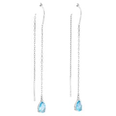 Blue Topaz Threader Earrings in 14k gold