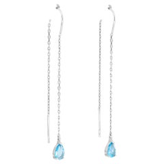 Boucles d'oreilles enfilées en or 14k avec topaze bleue