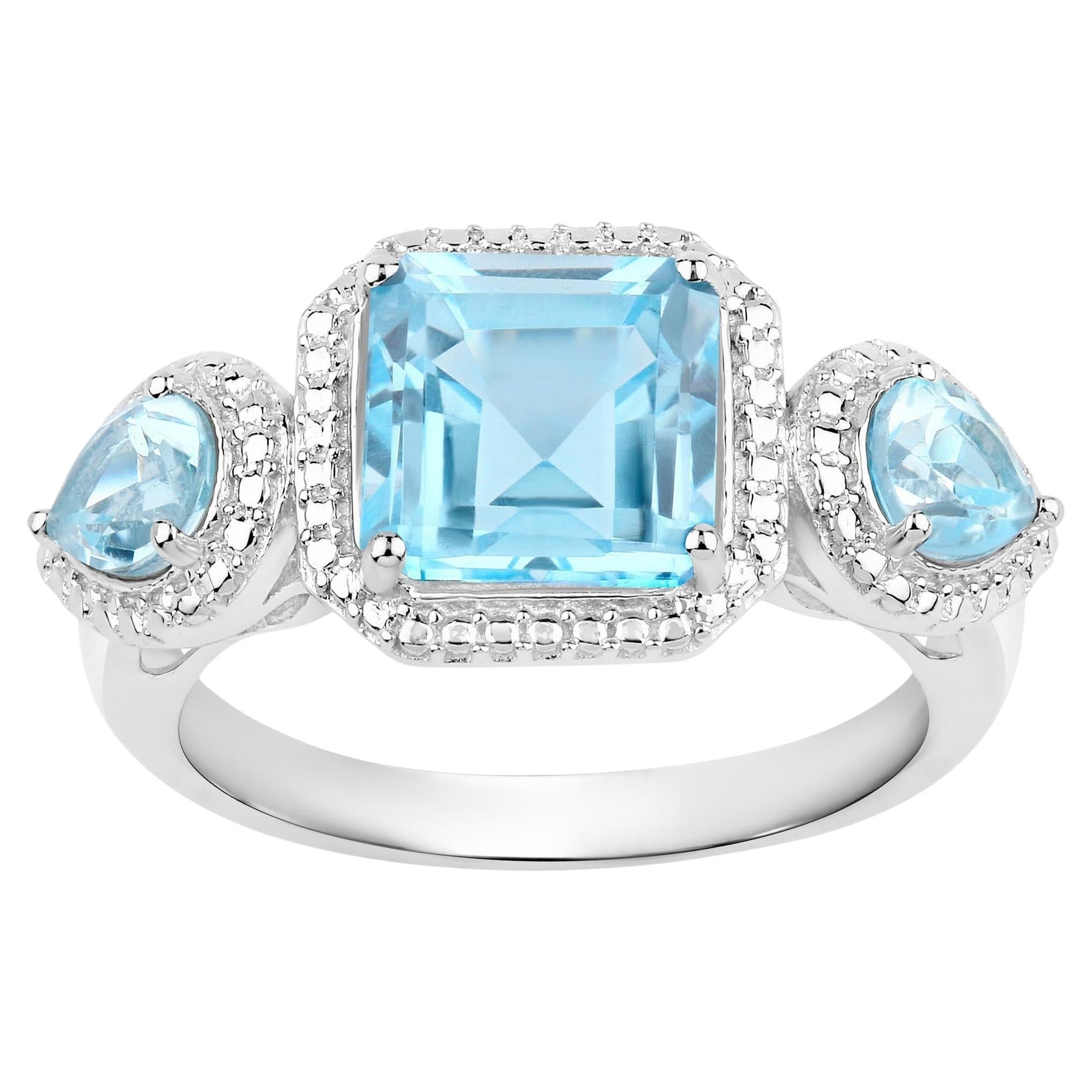 Anello con tre pietre di topazio blu da 3,85 carati A. Silver in vendita