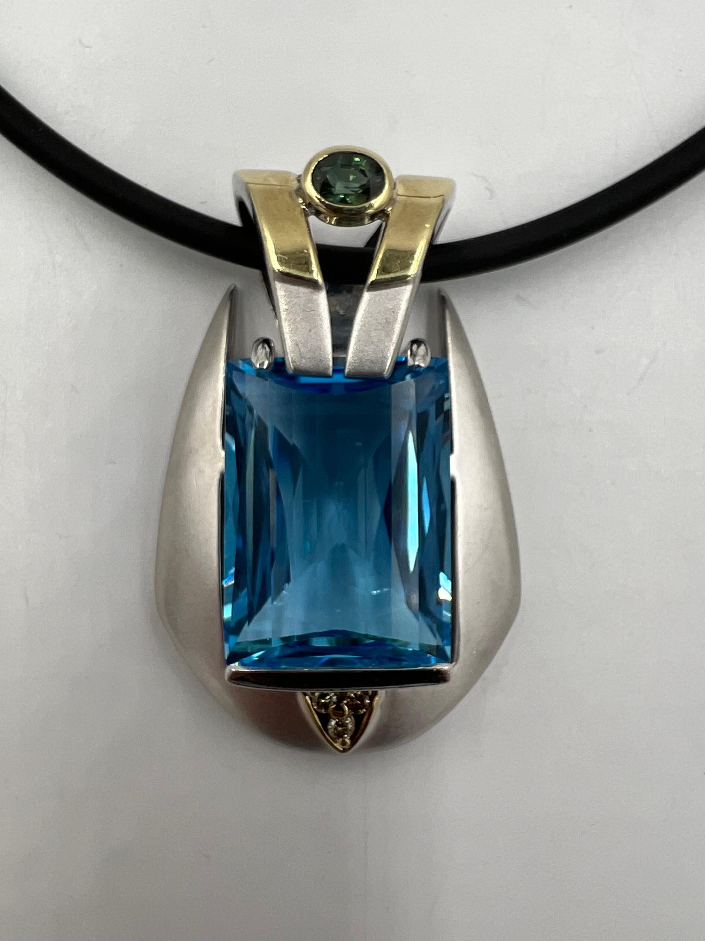 Contemporary Blue Topaz Tourmaline Diamond Pendant For Sale