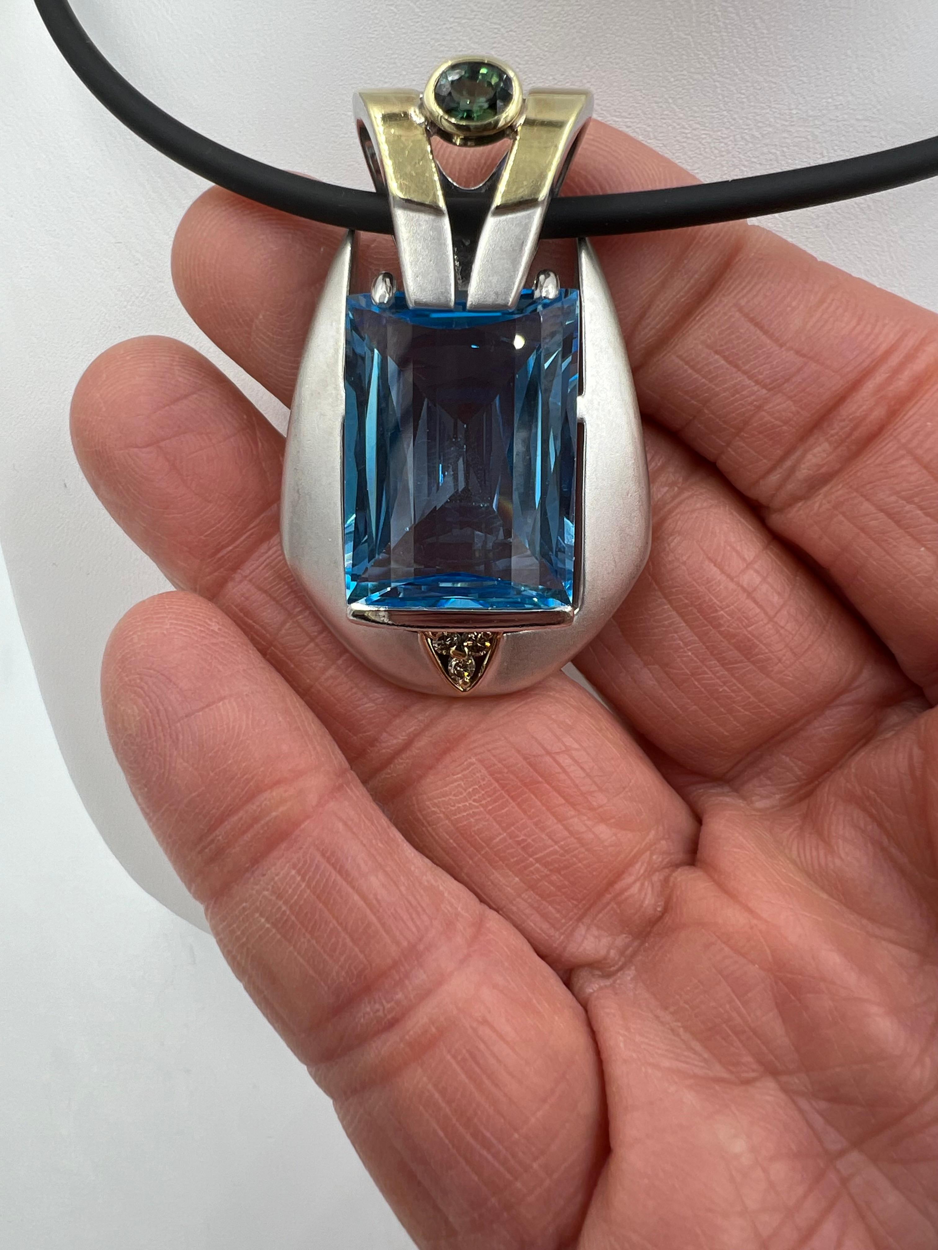 Mixed Cut Blue Topaz Tourmaline Diamond Pendant For Sale