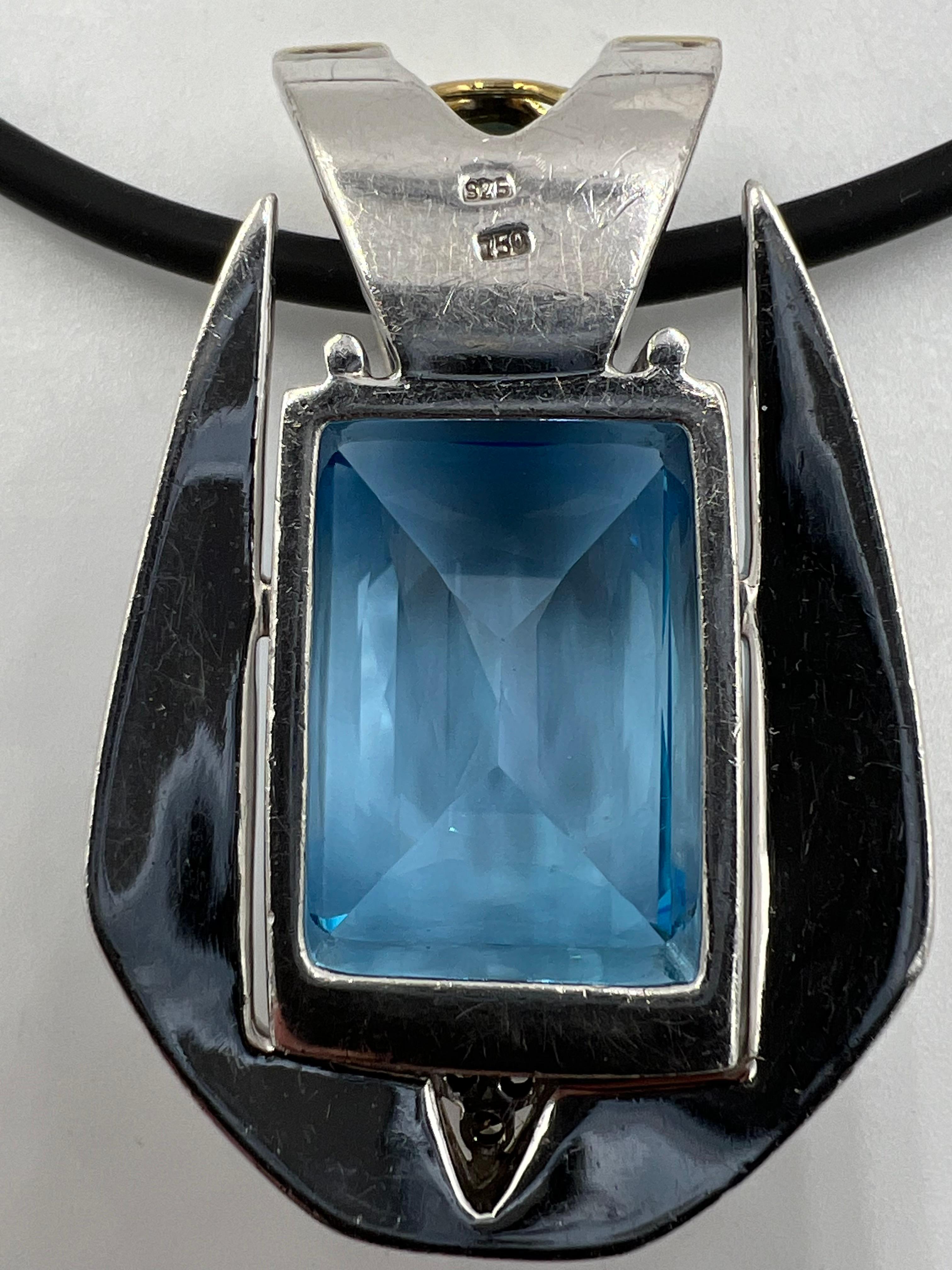 Blue Topaz Tourmaline Diamond Pendant In Good Condition For Sale In Los Angeles, CA