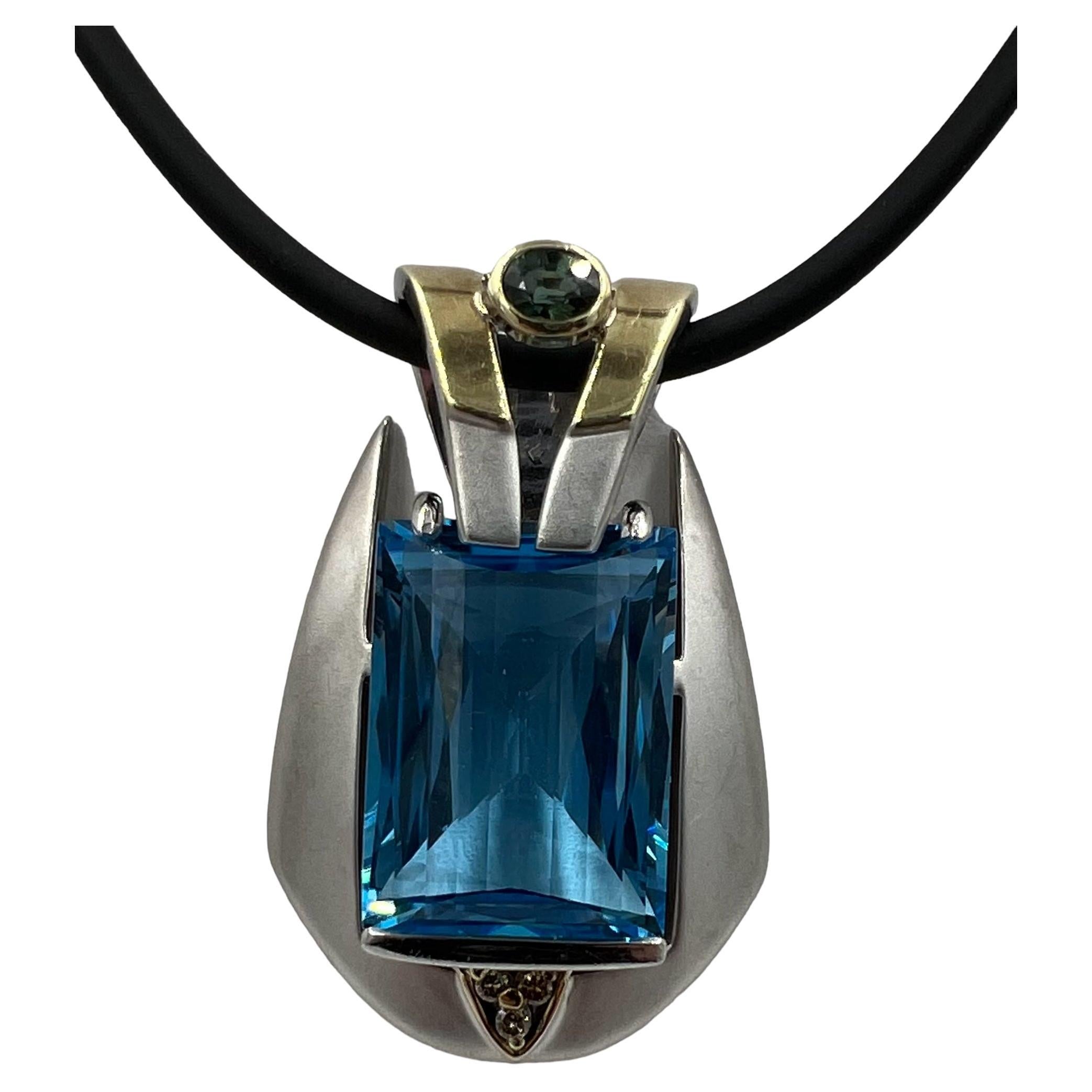 Blue Topaz Tourmaline Diamond Pendant For Sale
