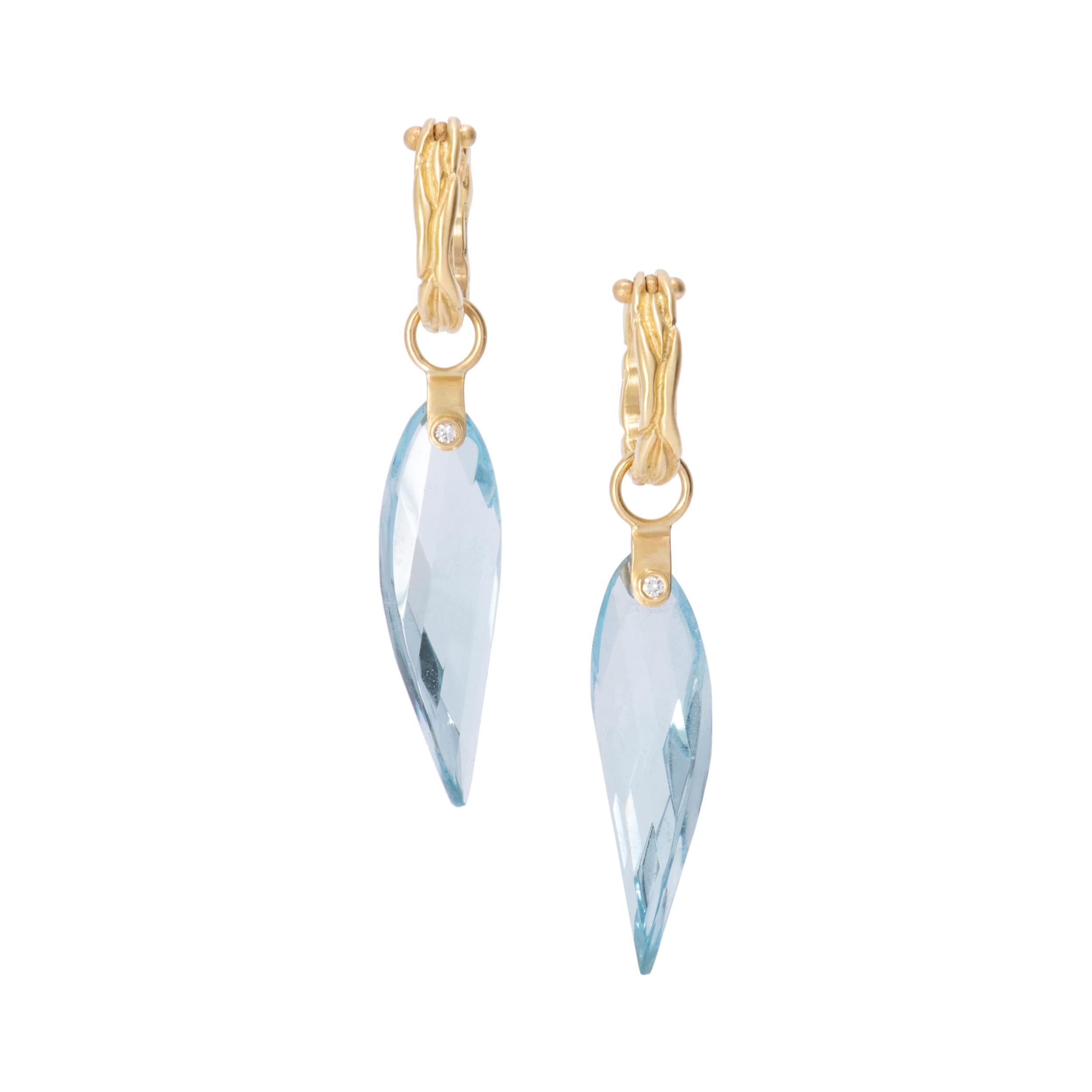 Blue Topaz Twisted Petal Drop Earrings in 18 Karat Gold For Sale