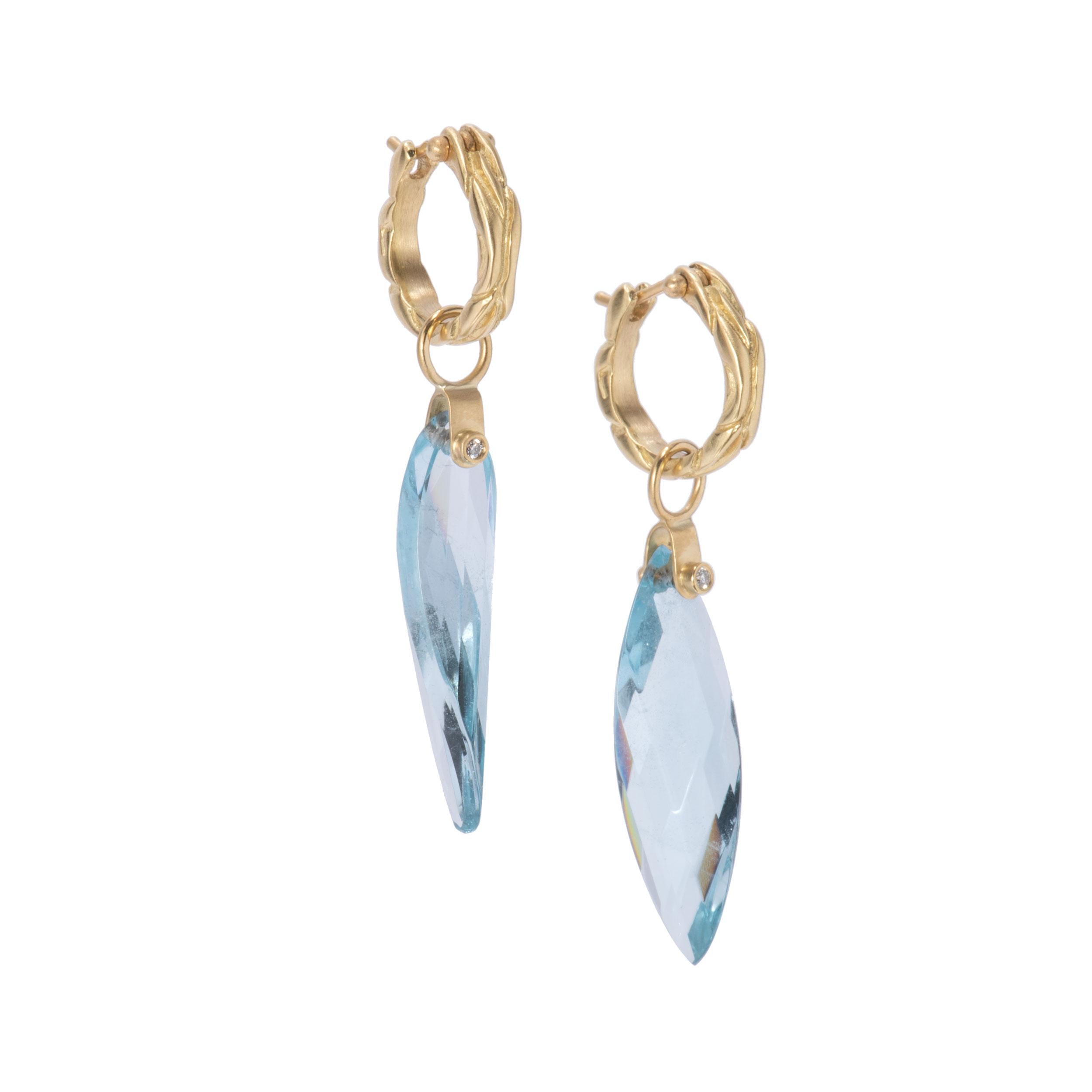 Contemporary Blue Topaz Twisted Petal Drop Earrings in 18 Karat Gold For Sale