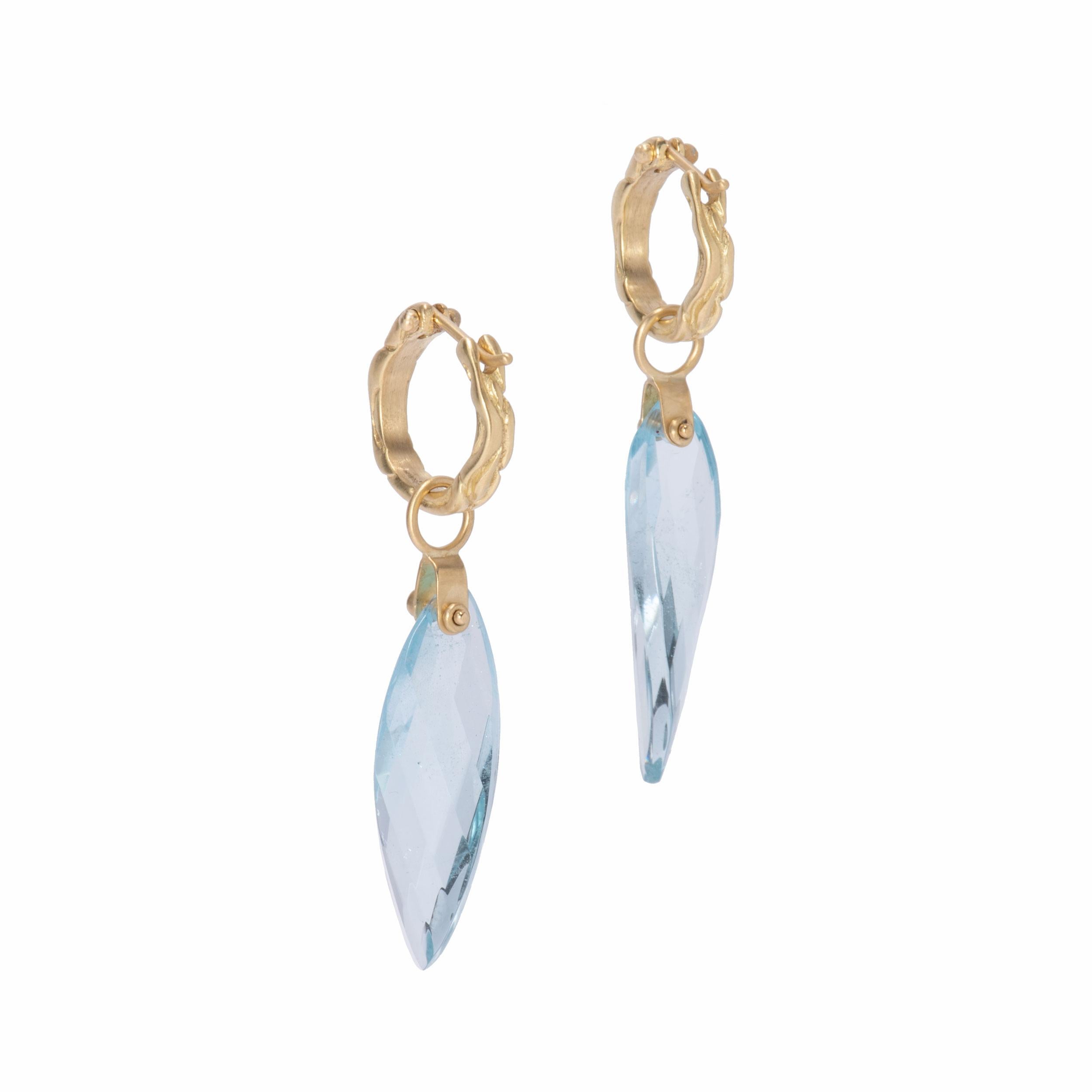 Women's or Men's Blue Topaz Twisted Petal Drop Earrings in 18 Karat Gold For Sale