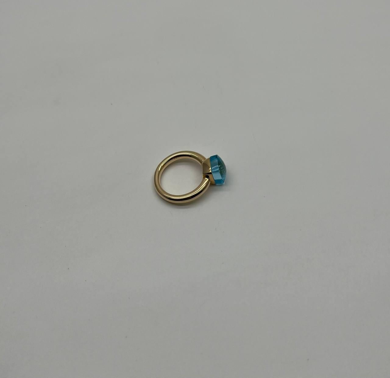 Blue Topaz Unique Nudo Faceted Cut 14K Yellow Gold Statement Cocktail Ring For Sale 7