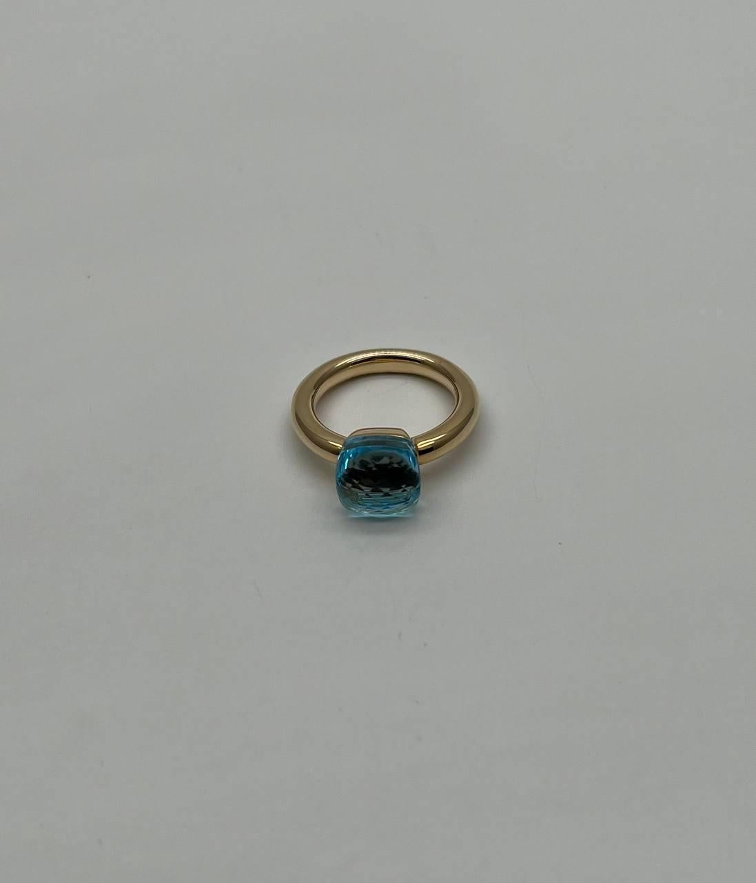 Women's Blue Topaz Unique Nudo Faceted Cut 14K Yellow Gold Statement Cocktail Ring For Sale