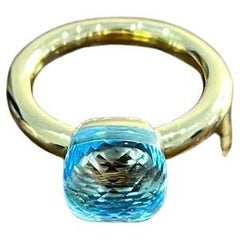 Blue Topaz Unique Nudo Faceted Cut 14K Yellow Gold Statement Cocktail Ring