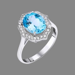Blue Topaz Vintage Diamond 3.47ct Ring