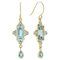 Blue Topaz Vintage Style 14K Yellow Gold Dangle Drop Earrings
