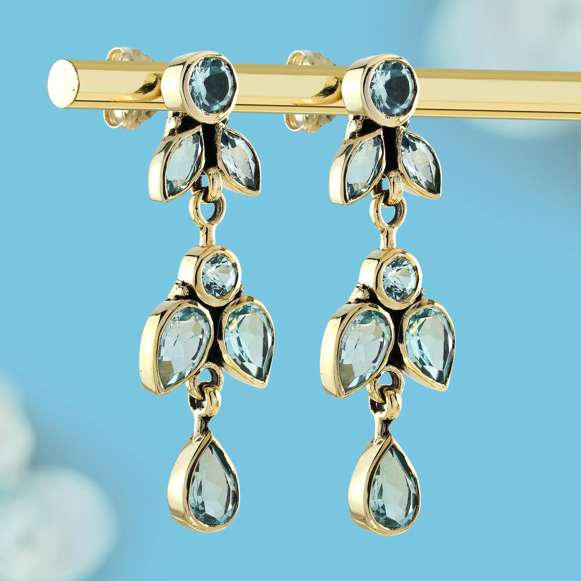Pendientes Mariposa Estilo Vintage Topacio Azul en Oro Macizo de 9 K Eduardiano en venta