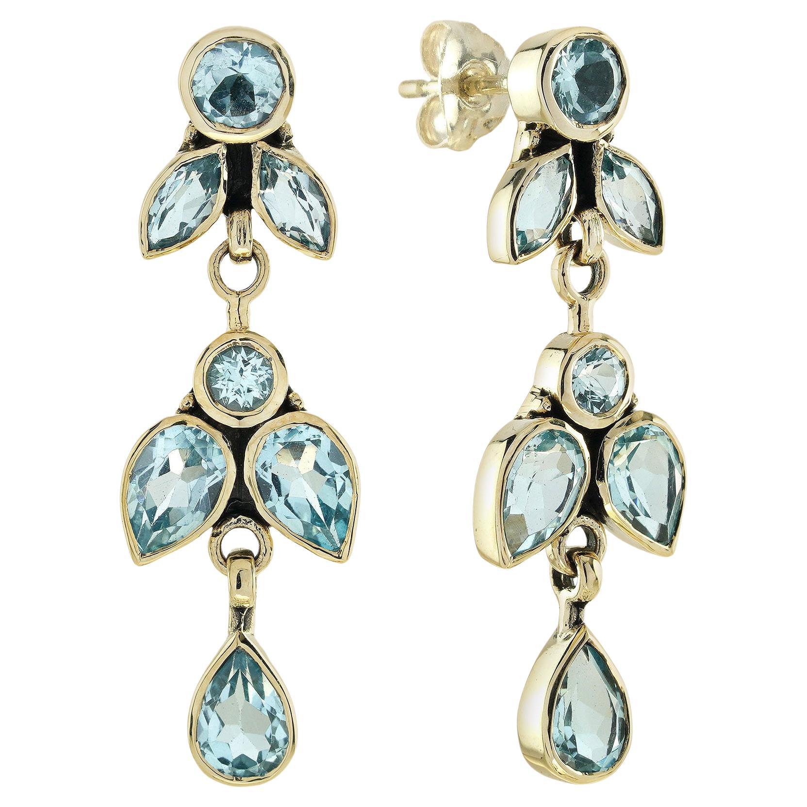 Blue Topaz Vintage Style Butterfly Earrings in Solid 9K Gold