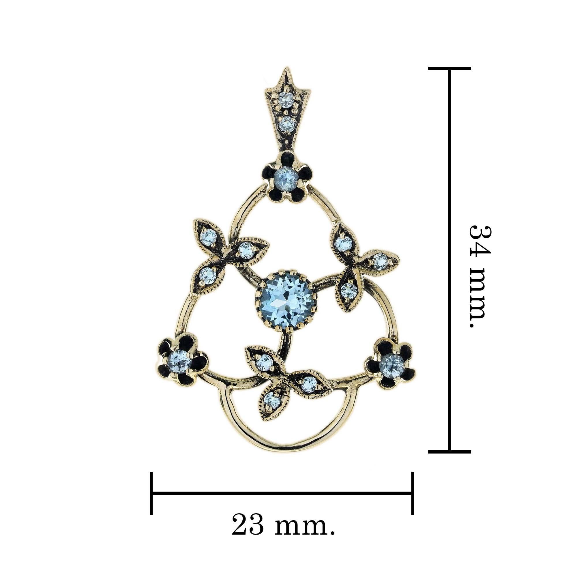 Blauer Topas Vintage-Blumenanhänger im Vintage-Stil aus 9K Gelbgold im Zustand „Neu“ im Angebot in Bangkok, TH