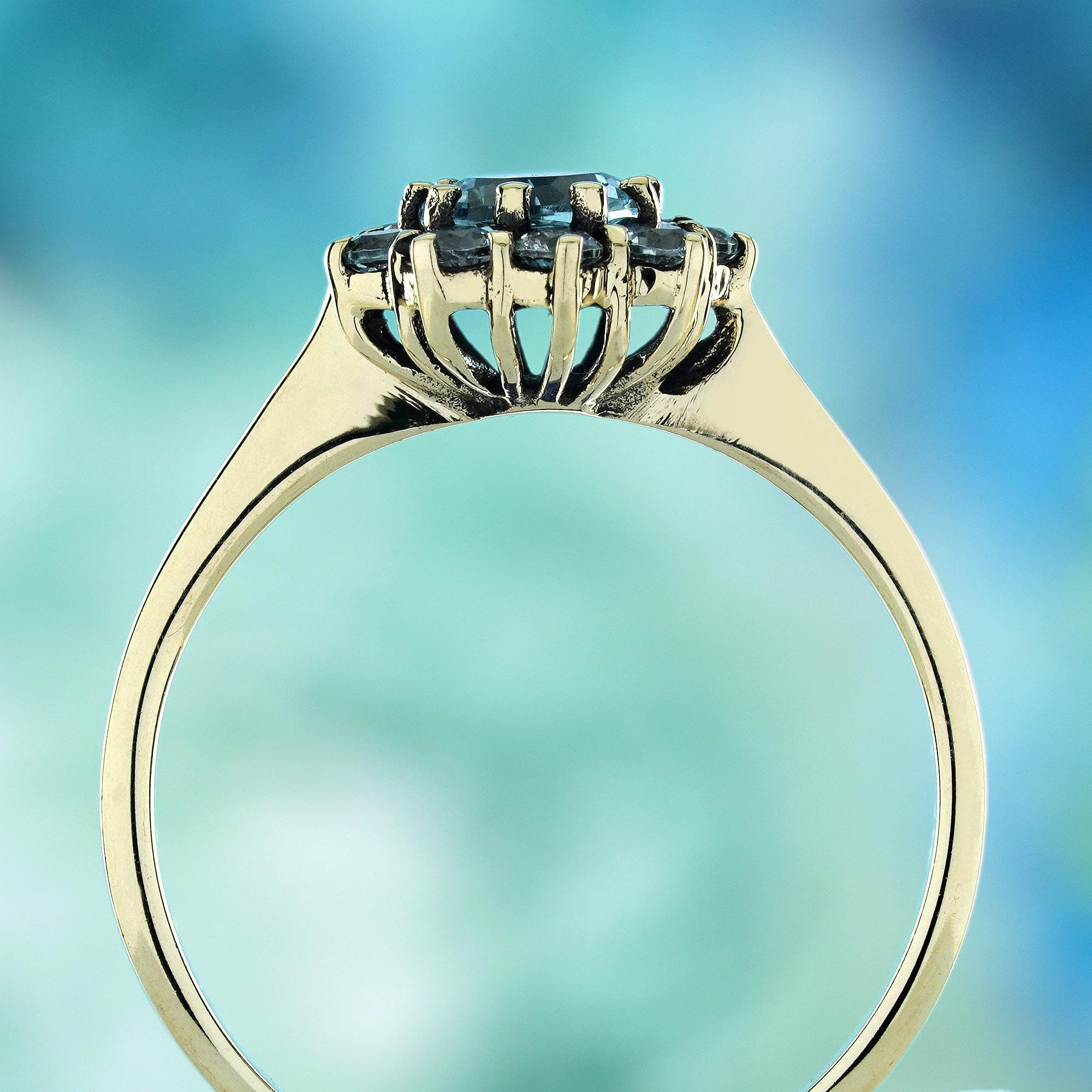 Blue Topaz Vintage Style Floral Ring in Solid 9K Yellow Gold In New Condition For Sale In Bangkok, TH
