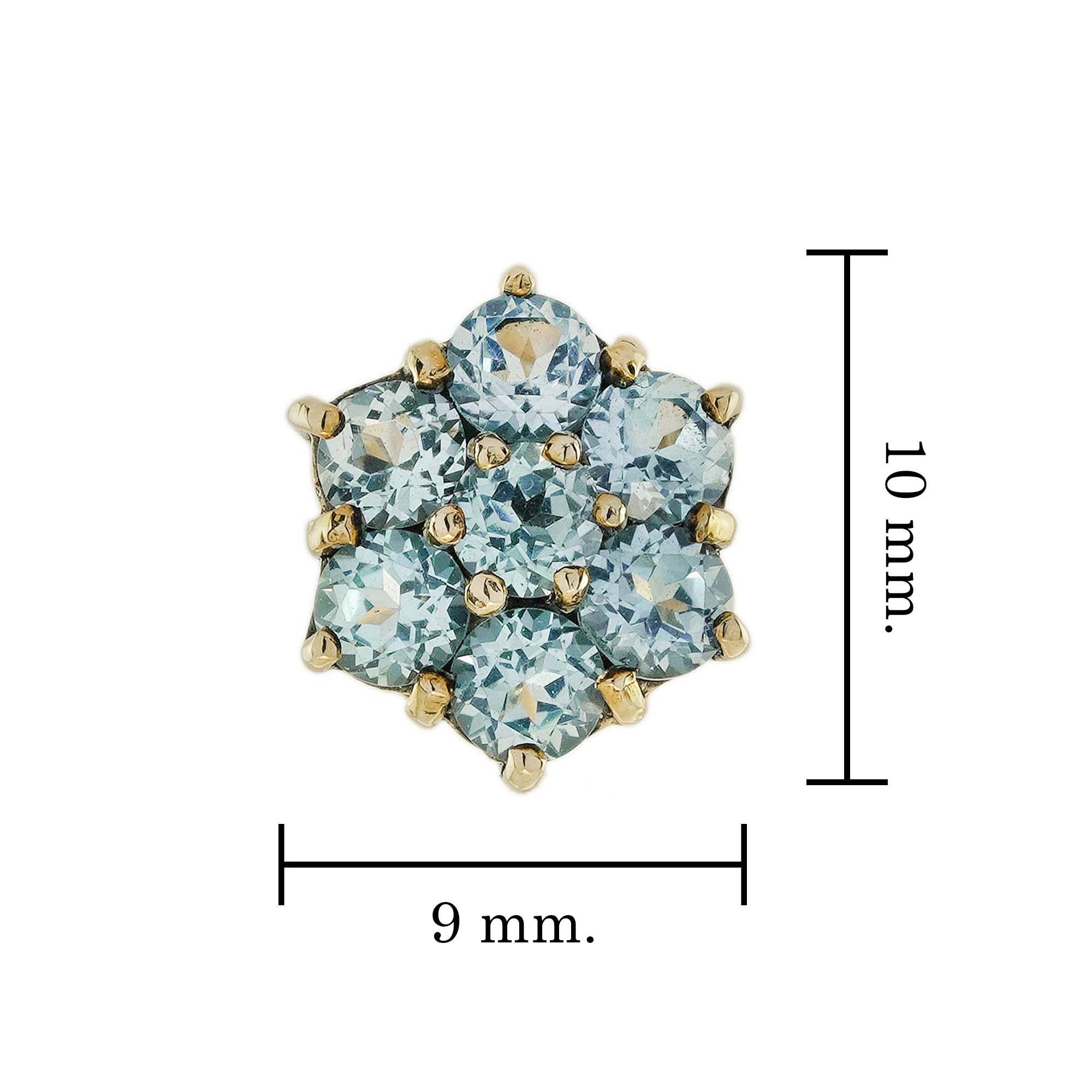 Blue Topaz Vintage Style Floral Stud Earrings in Solid 9K Gold In New Condition For Sale In Bangkok, TH