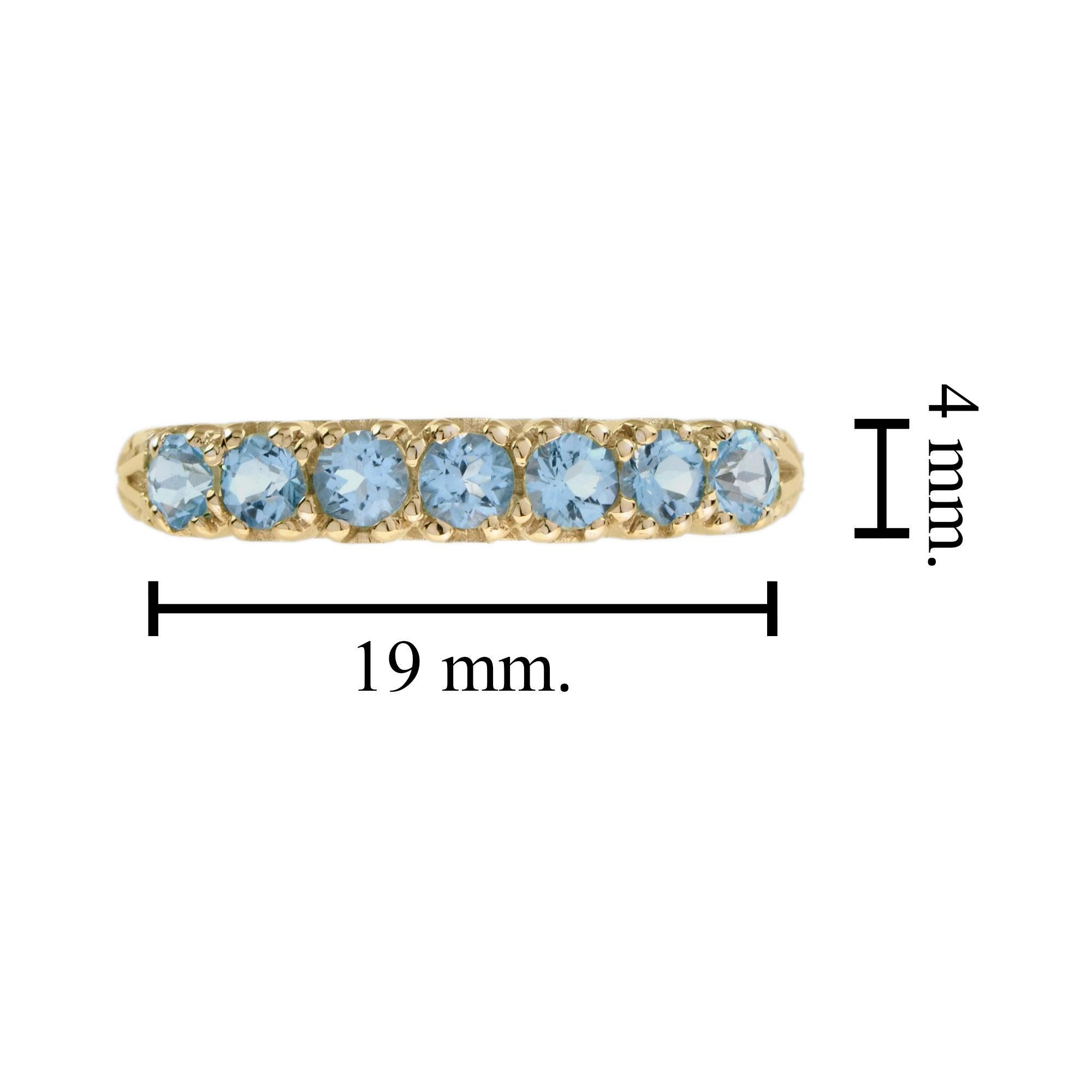 Blue Topaz Vintage Style Seven Stone Ring in 14K Yellow Gold For Sale 1