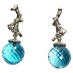Blue Topaz & White Gold Diamond Earrings
