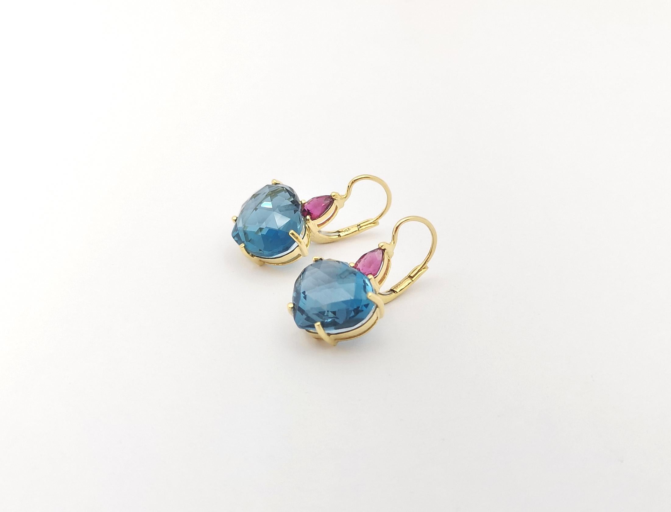 Boucles d'oreilles Topaze bleue et Améthyste montées sur or 18K Pour femmes en vente