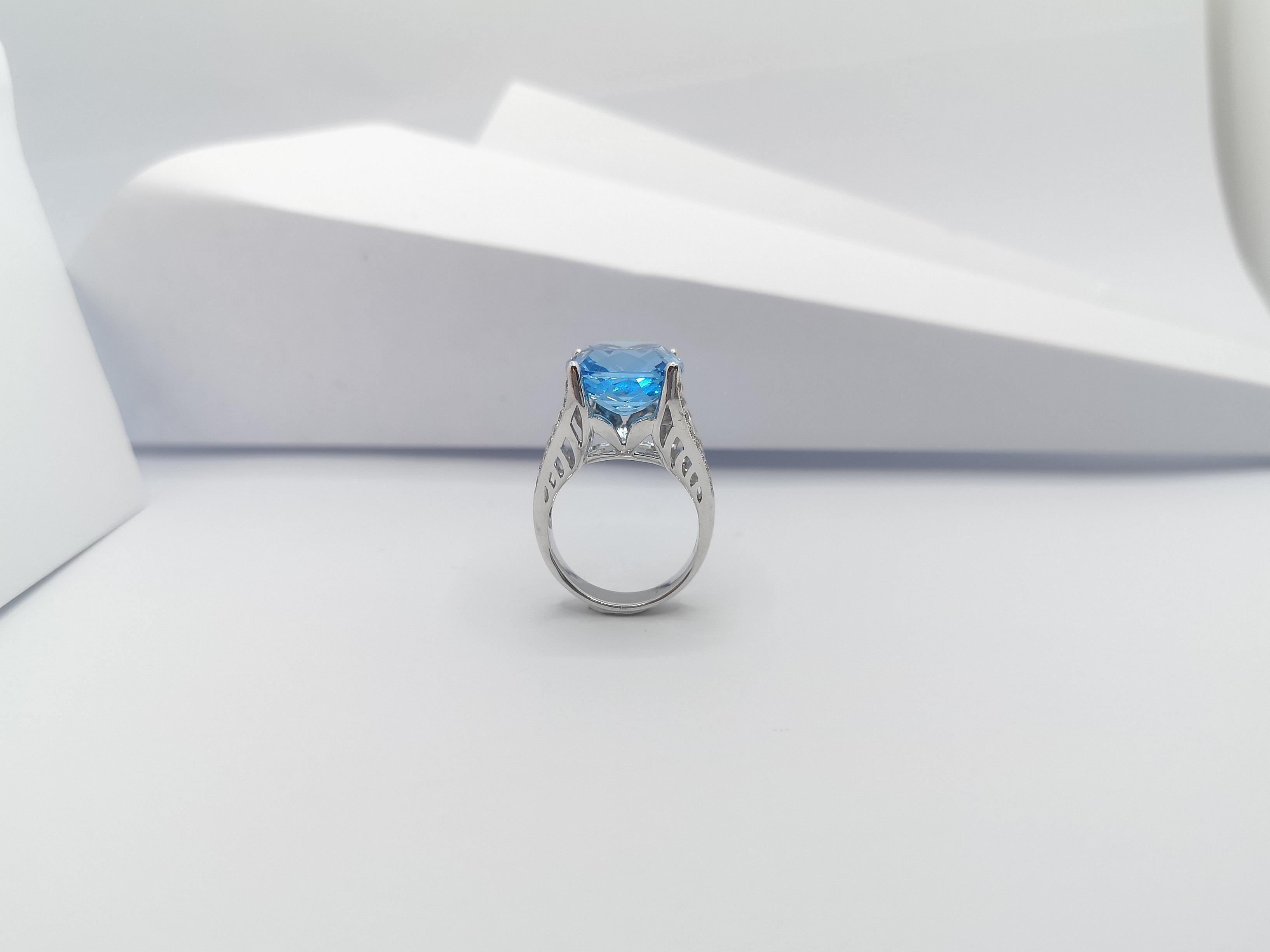 Blue Topaz with Brown Diamond Ring Set in 18 Karat White Gold Settings For Sale 6