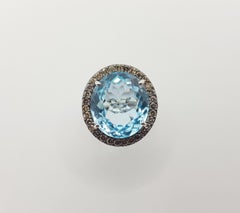 Blue Topaz with Brown Diamond Ring Set in 18 Karat White Gold Settings