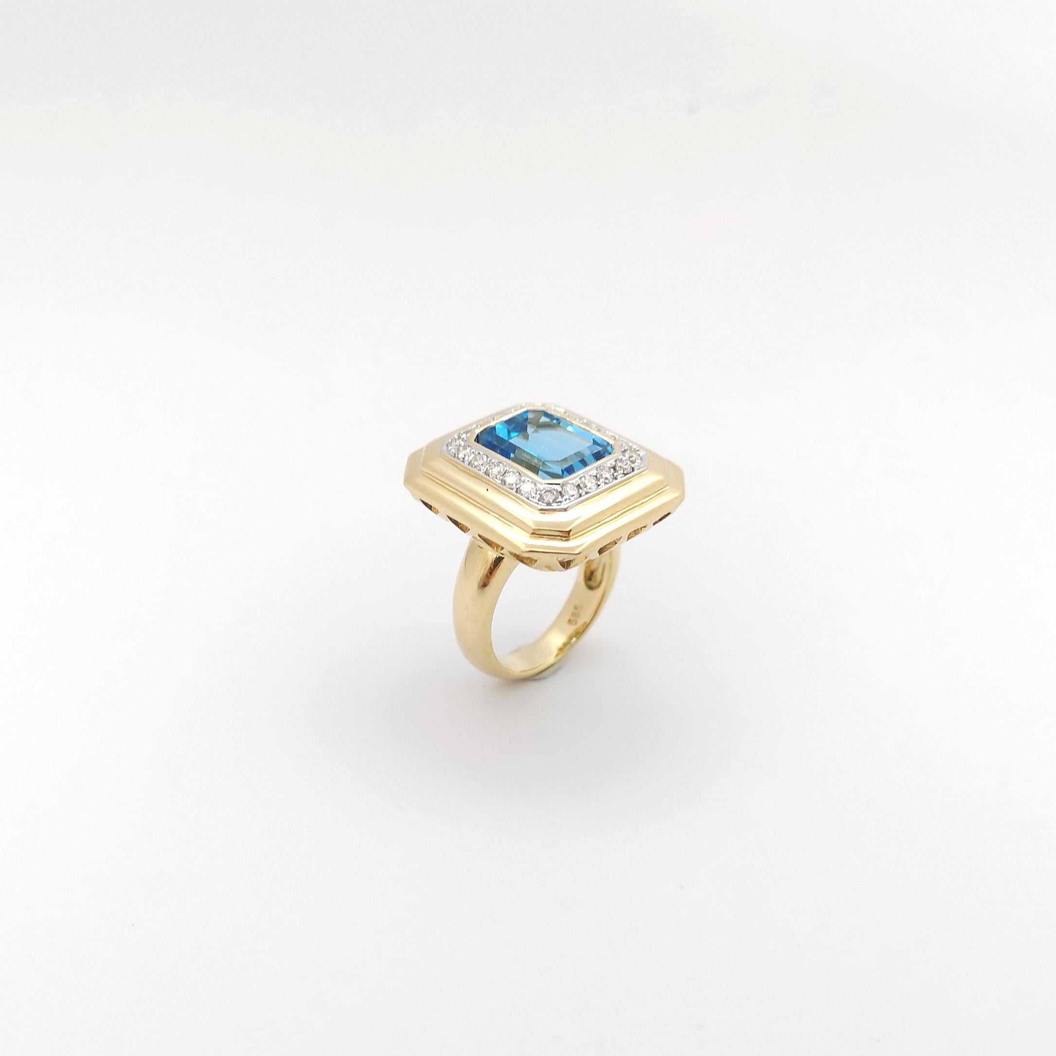 Blue Topaz with Diamond 0.64 Ring set in 14K Gold Settings For Sale 4