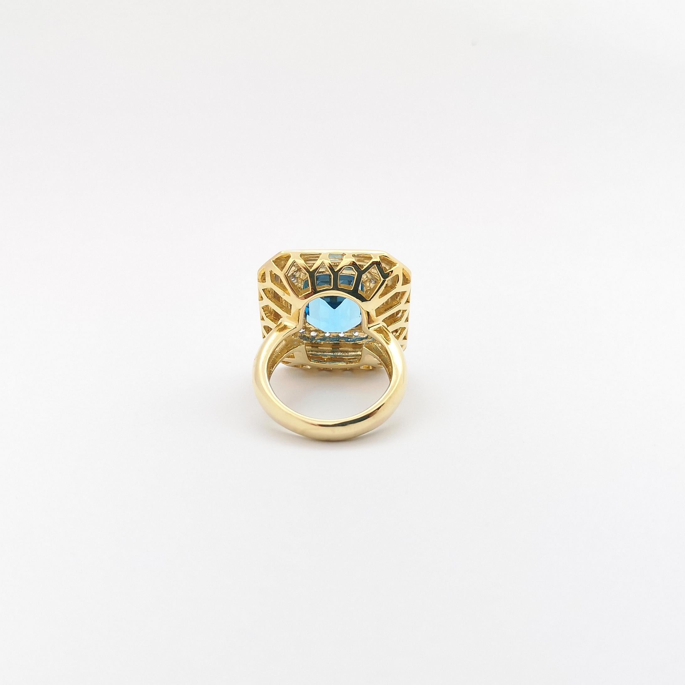 Blue Topaz with Diamond 0.64 Ring set in 14K Gold Settings For Sale 5