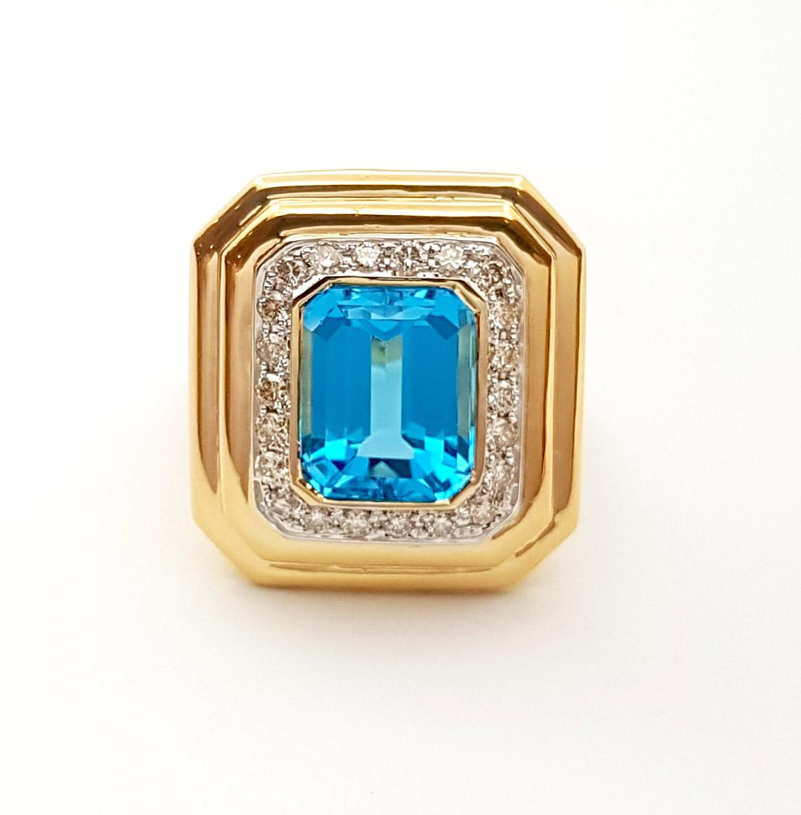 Blue Topaz with Diamond 0.64 Ring set in 14K Gold Settings For Sale 2