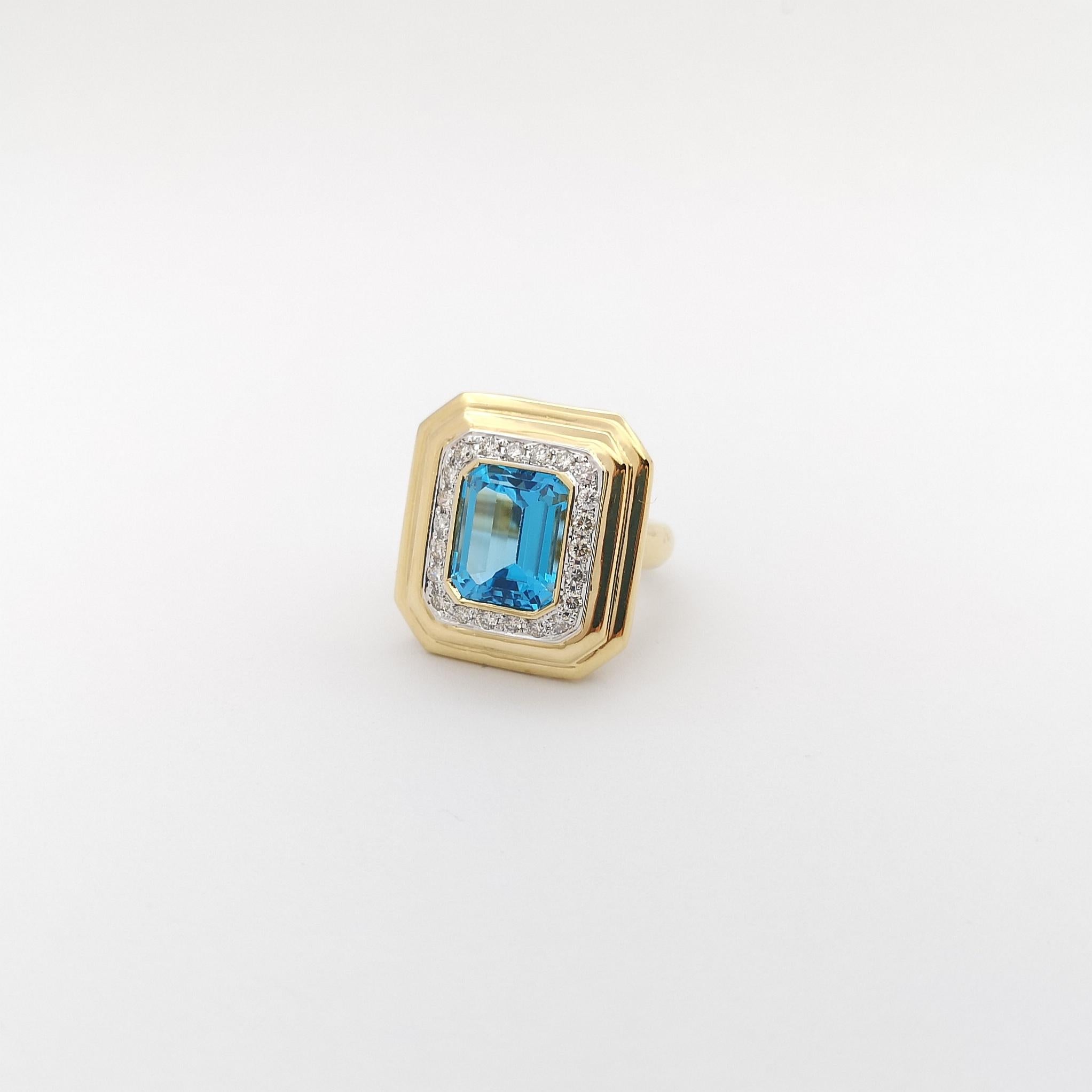 Blue Topaz with Diamond 0.64 Ring set in 14K Gold Settings For Sale 3