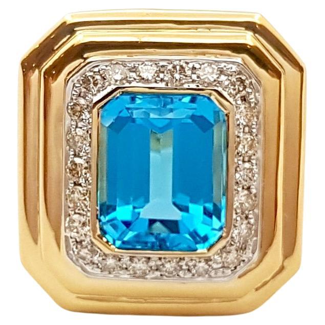 Blue Topaz with Diamond 0.64 Ring set in 14K Gold Settings For Sale