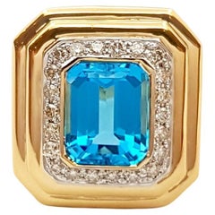 Blue Topaz with Diamond 0.64 Ring set in 14K Gold Settings