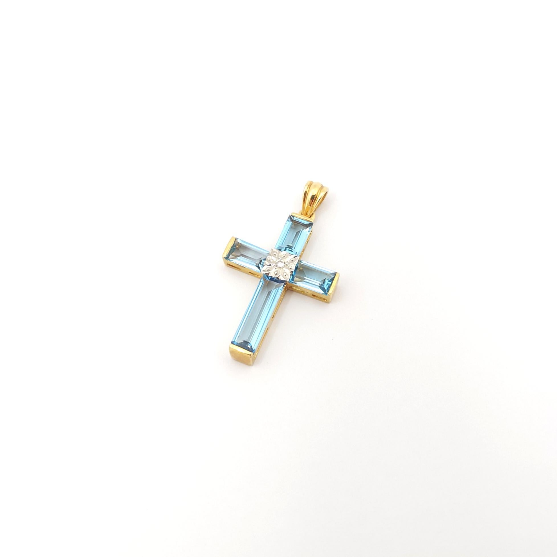 Women's or Men's Blue Topaz with Diamond Cross Pendant set in 14K Gold Settings For Sale