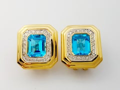 Blue Topaz with Diamond Earrings set in 14K Gold Settings