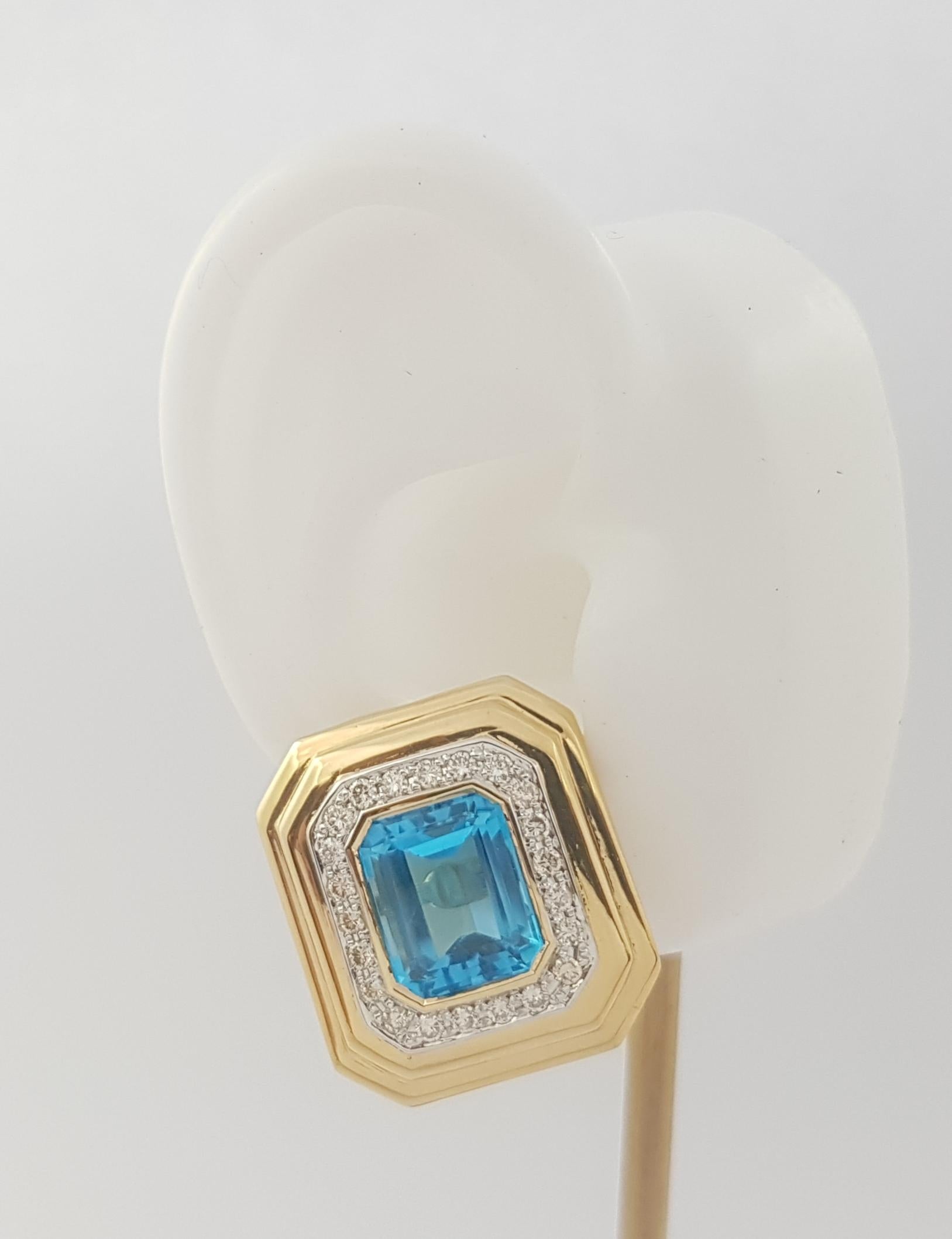 Contemporary Blue Topaz with Diamond Earrings set in 14K Gold Settings For Sale