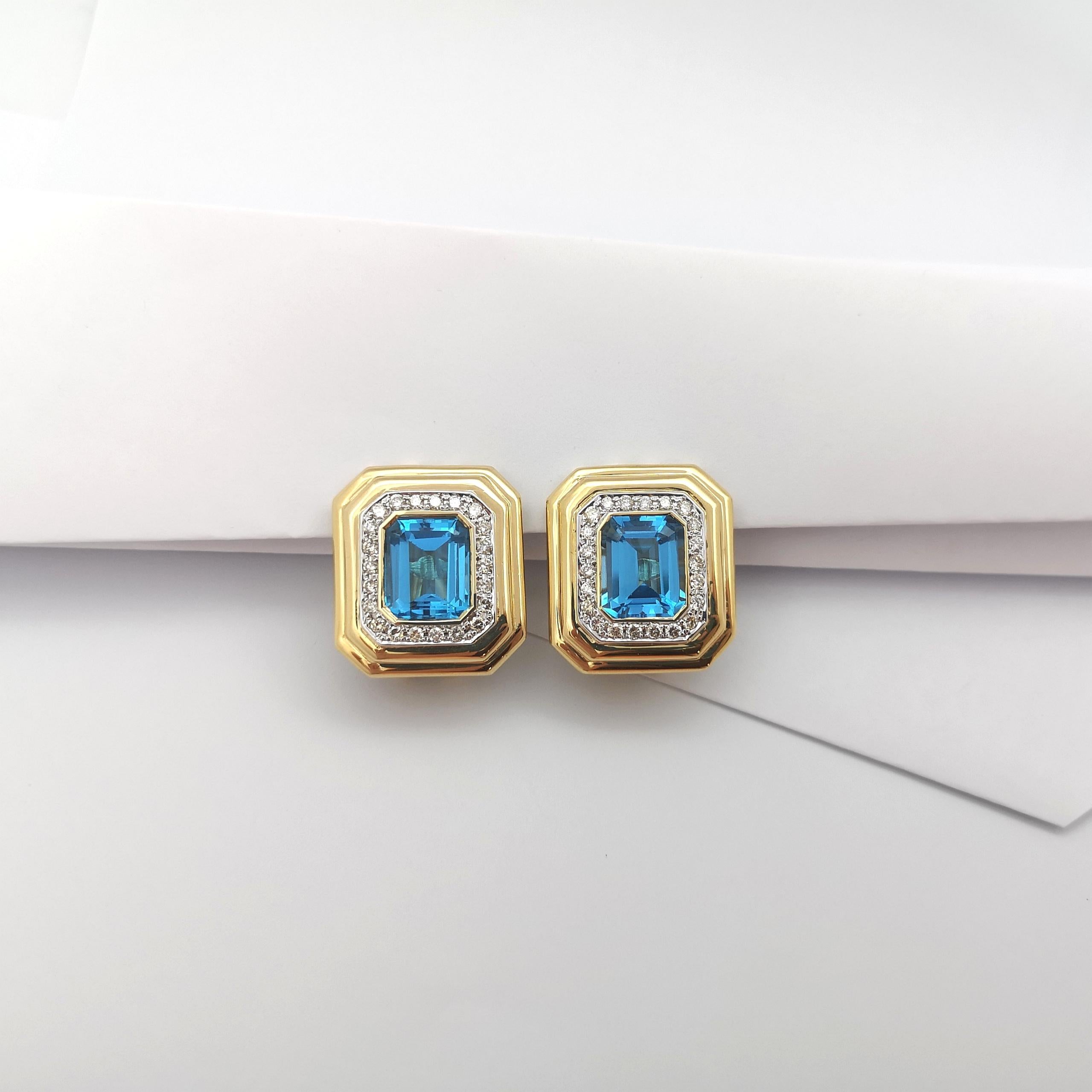 Women's Blue Topaz with Diamond Earrings set in 14K Gold Settings For Sale