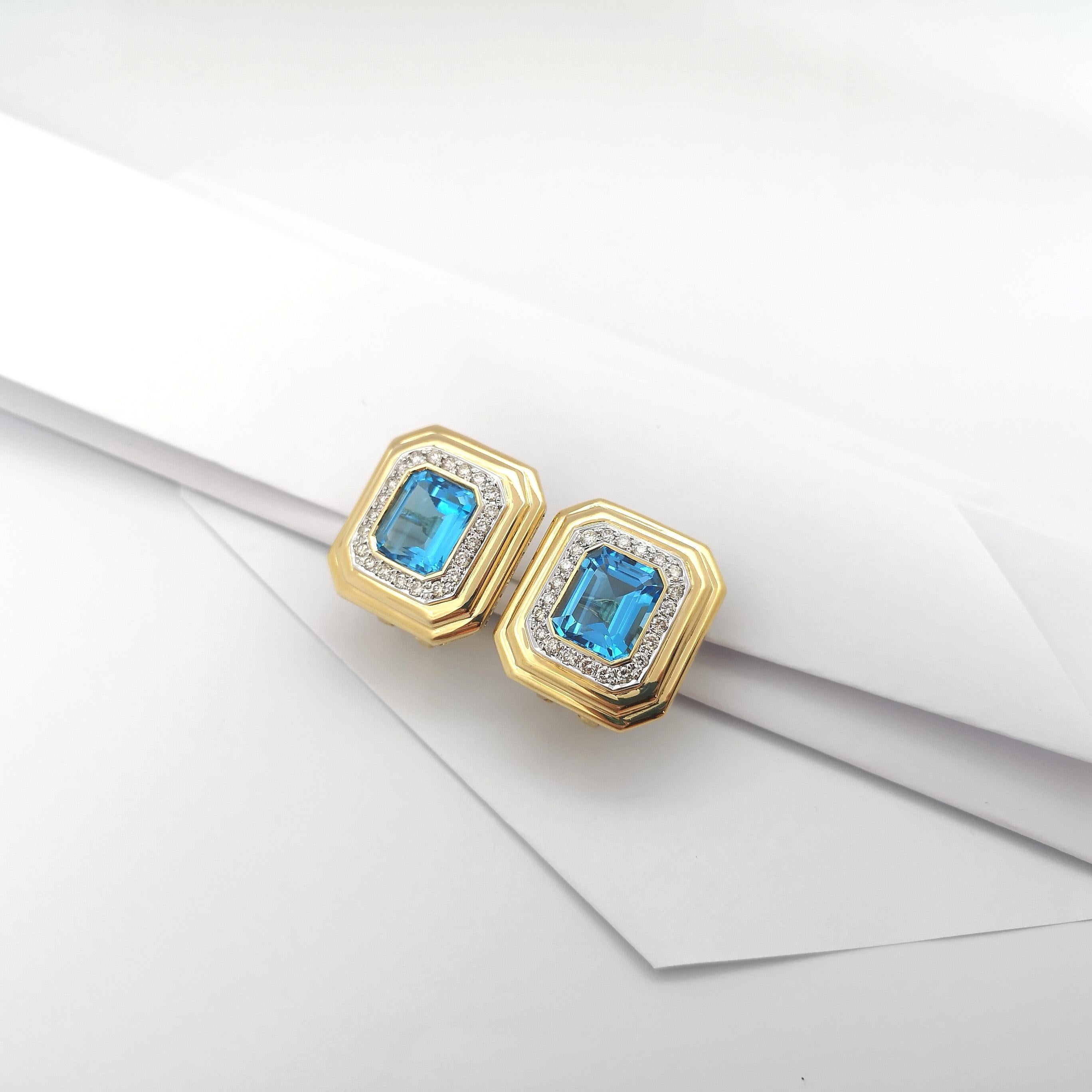 Blue Topaz with Diamond Earrings set in 14K Gold Settings For Sale 1