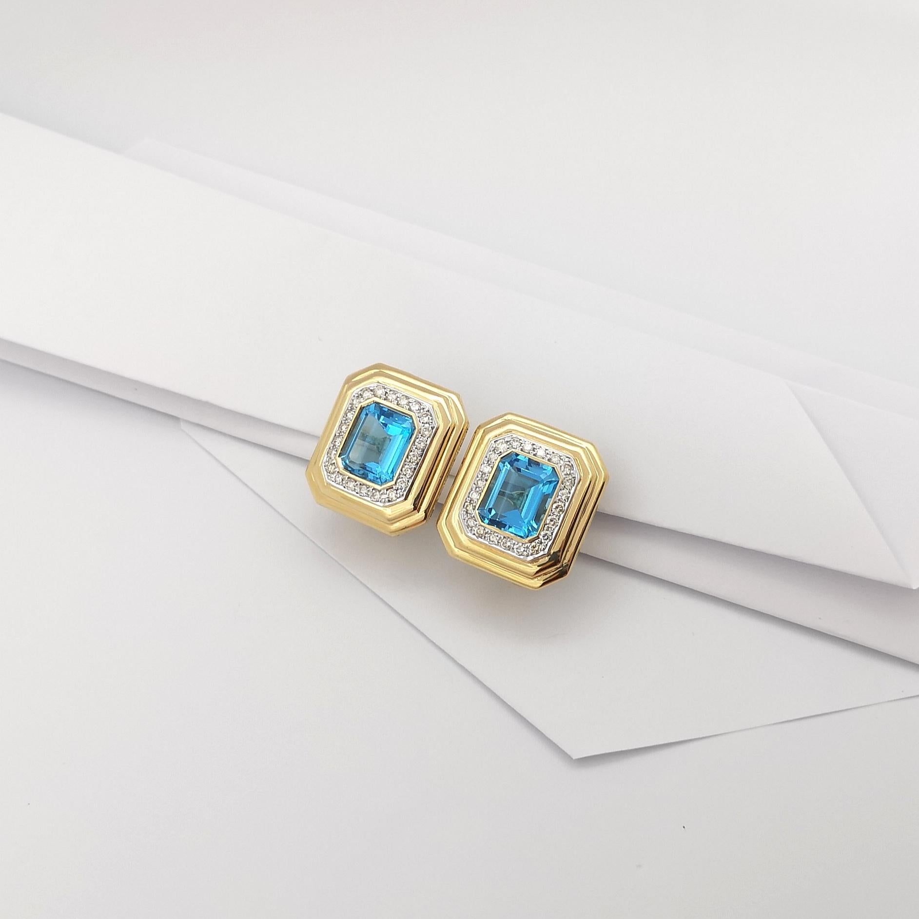 Blue Topaz with Diamond Earrings set in 14K Gold Settings For Sale 2