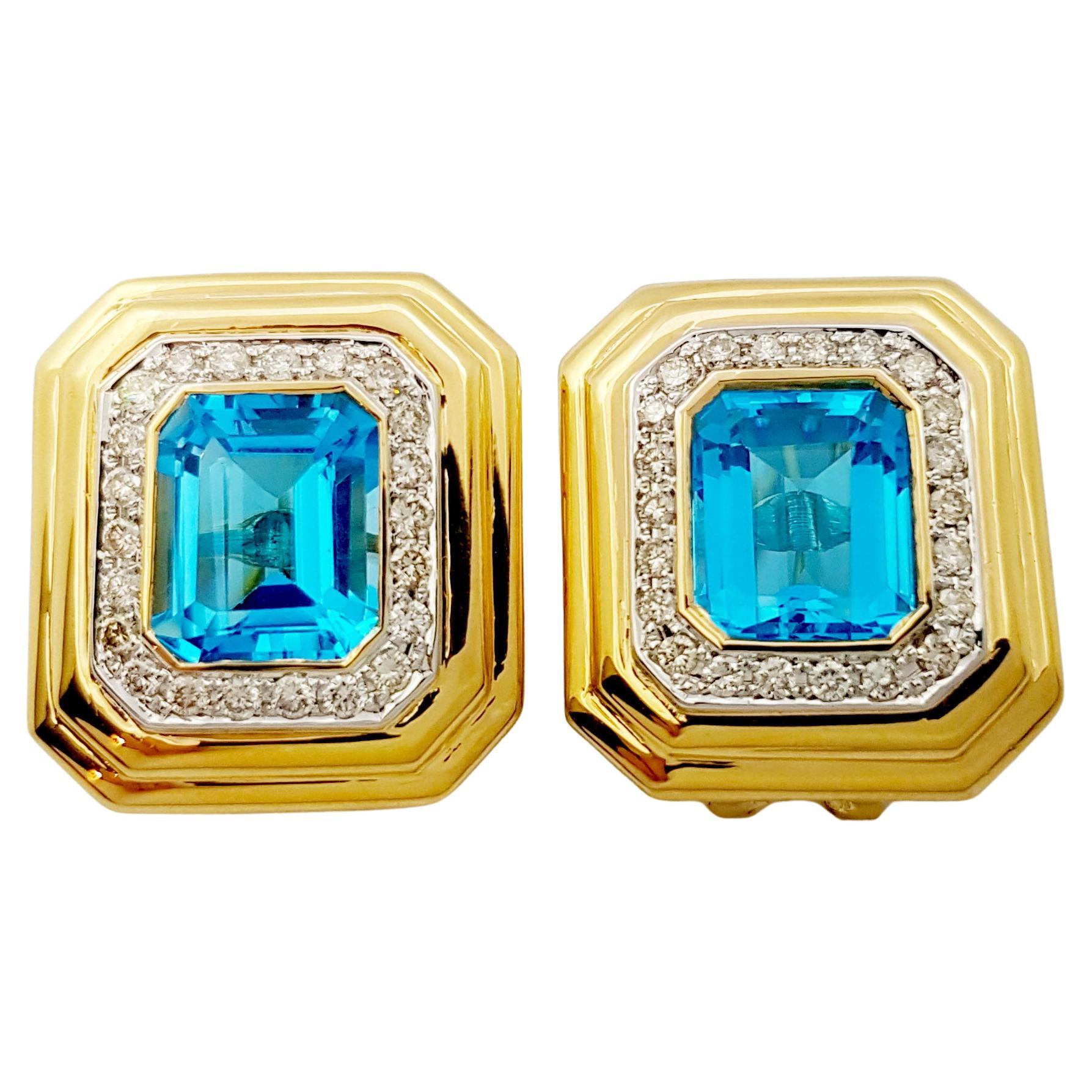 Blue Topaz with Diamond Earrings set in 14K Gold Settings For Sale