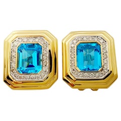 Blauer Topas mit Diamant-Ohrringen in 14K Goldfassungen gefasst
