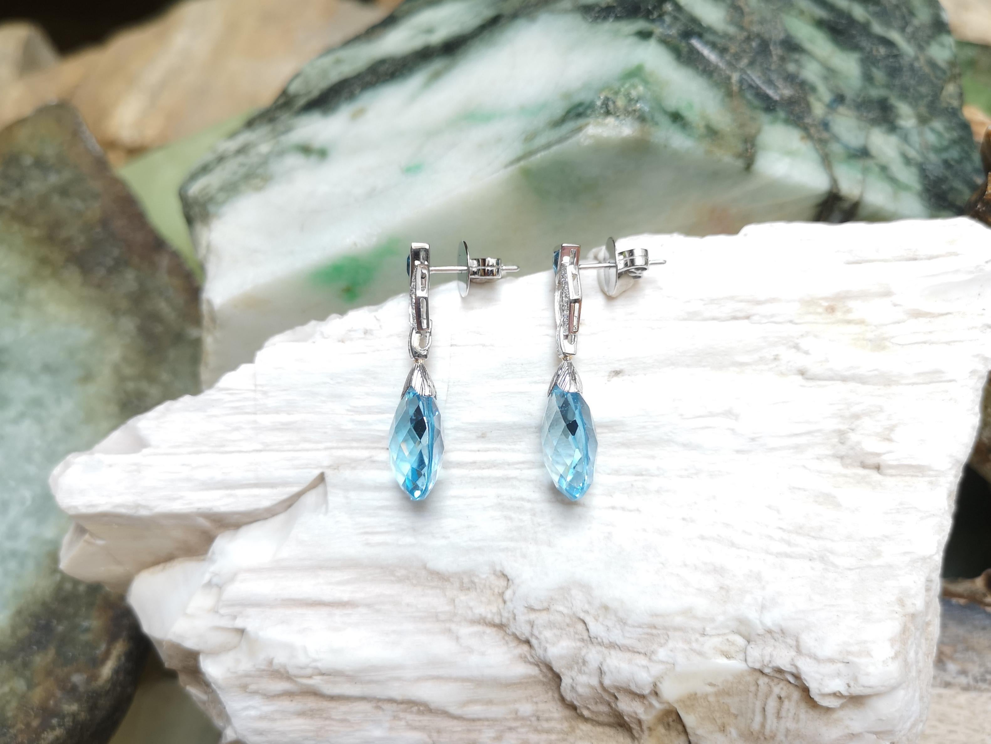 Blue Topaz with Diamond Earrings Set in 18 Karat White Gold Settings For Sale 1