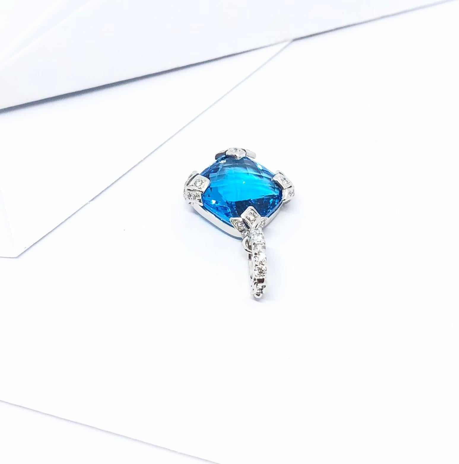 Blue Topaz with Diamond Pendant Set in 18 Karat White Gold Settings For Sale 4