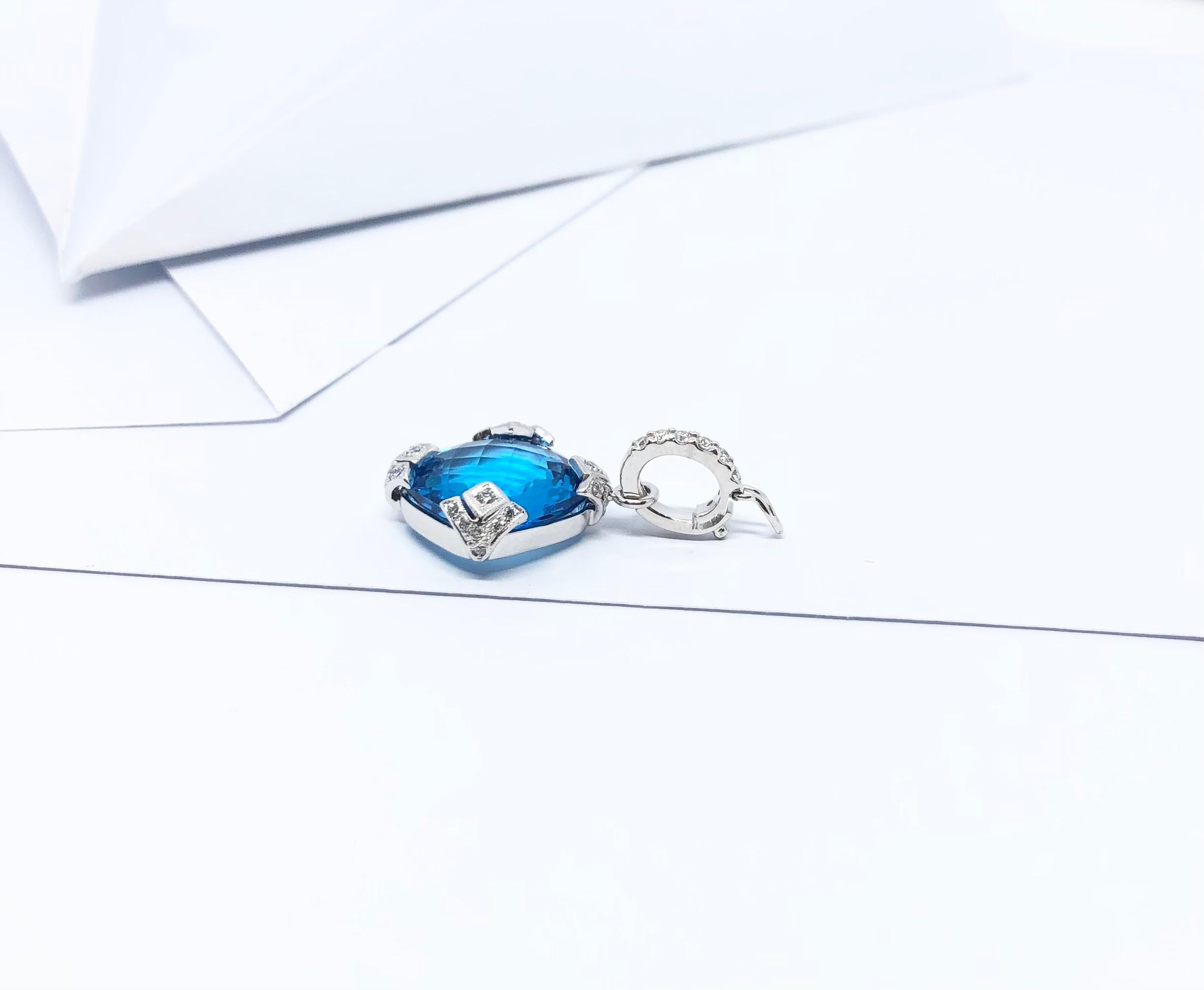 Blue Topaz with Diamond Pendant Set in 18 Karat White Gold Settings For Sale 1