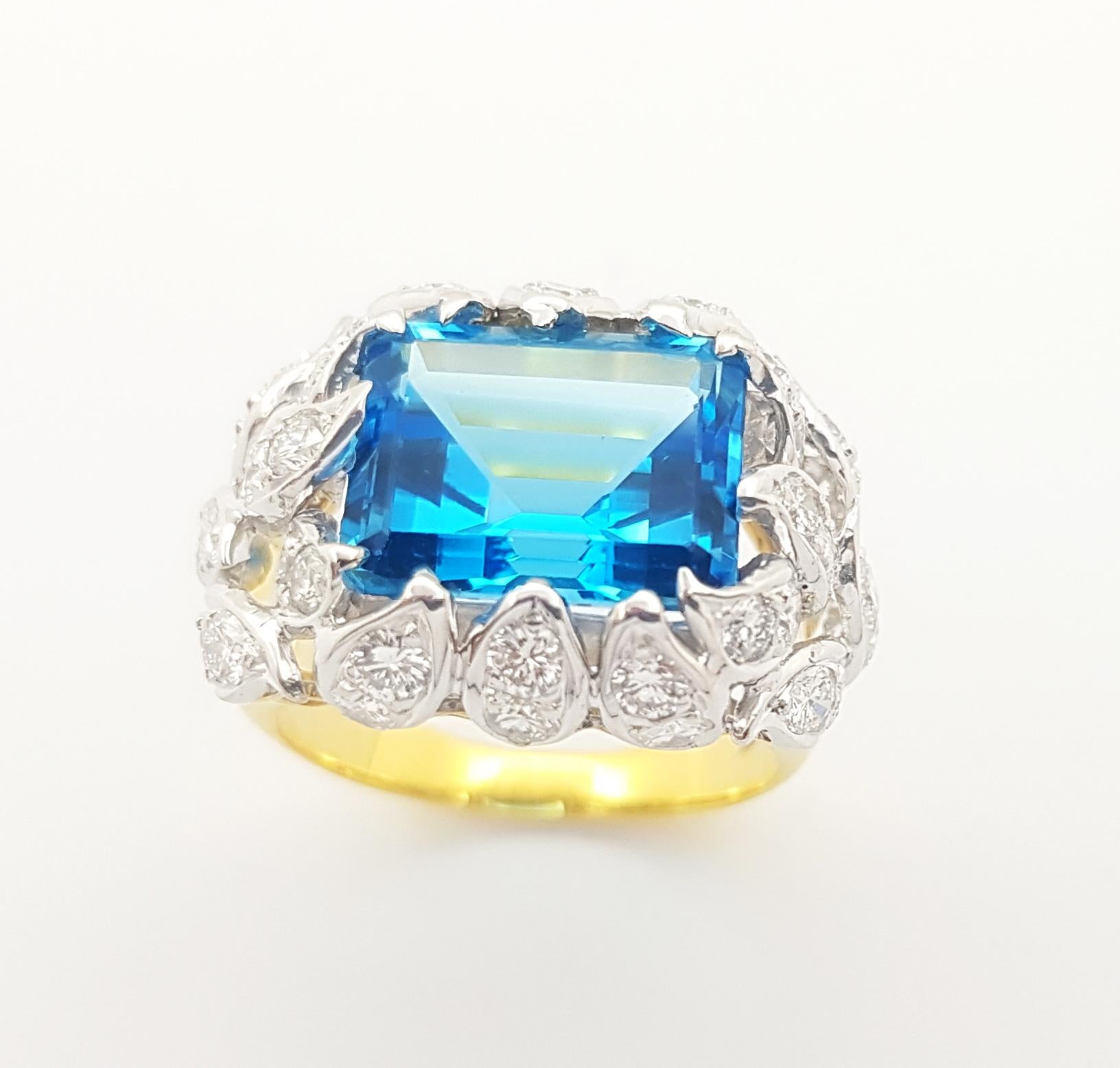Blue Topaz with Diamond Ring set in 14K Gold Settings For Sale 4