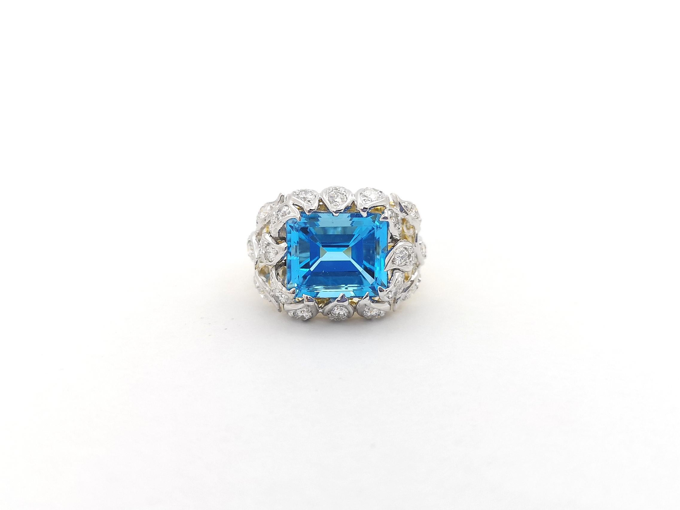 Blue Topaz with Diamond Ring set in 14K Gold Settings For Sale 5